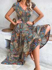 Colorful Long Dress Foreign Trade V Neck High Waist Skirt