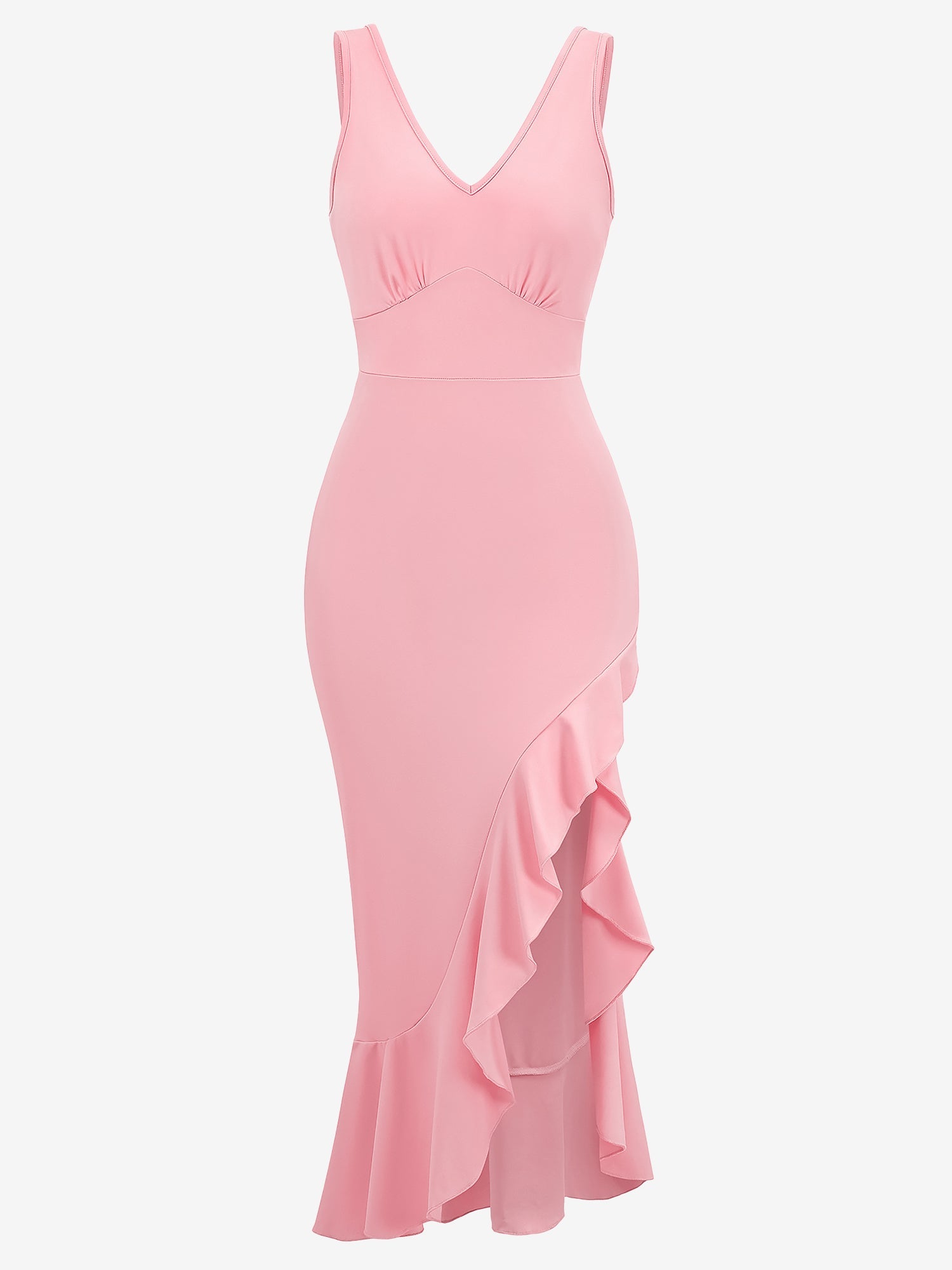 Sleeveless Ruffled Hem Bodycon Midi Dress