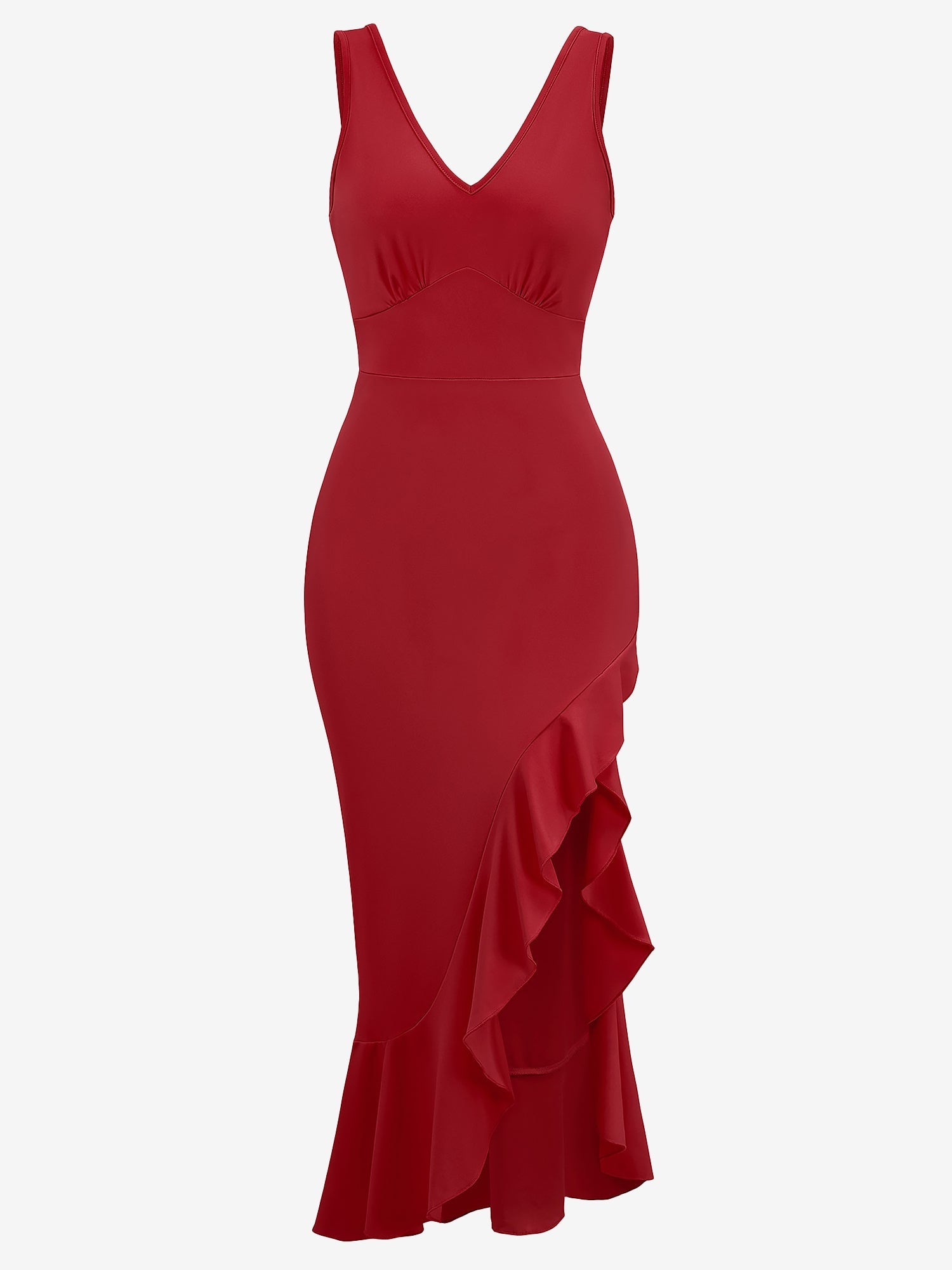 Sleeveless Ruffled Hem Bodycon Midi Dress