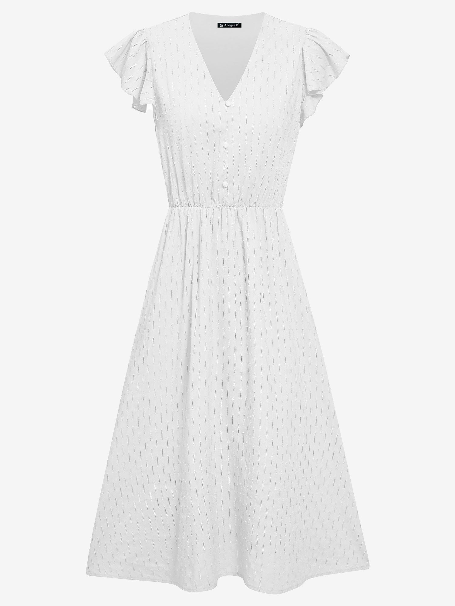 Ruffled Short Sleeves Textured A-Line Midi Dress