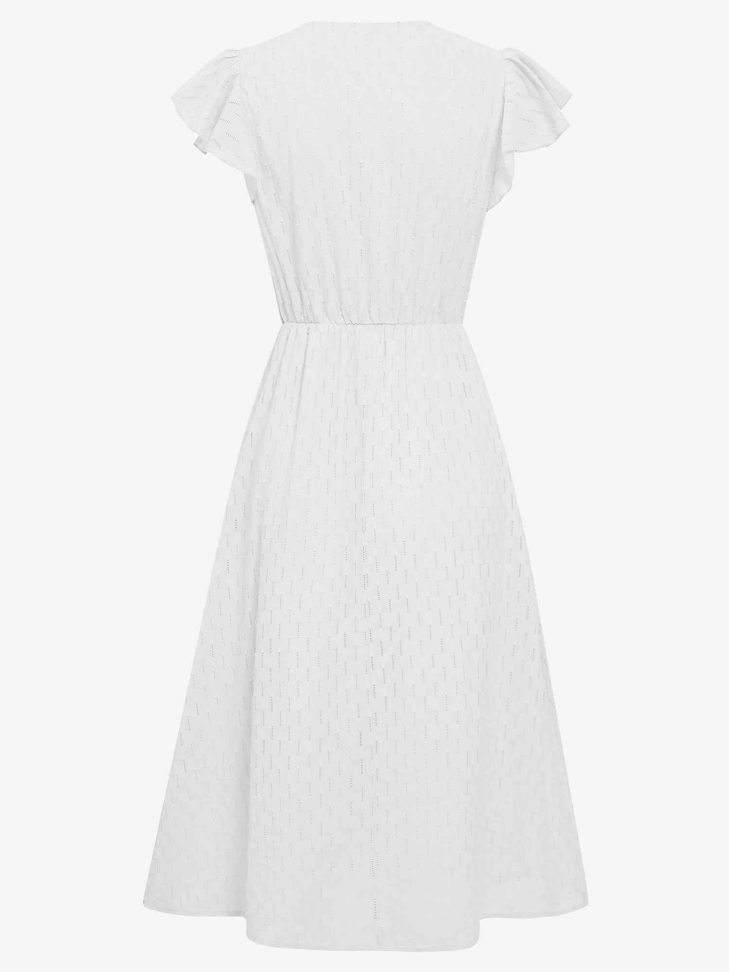 Ruffled Short Sleeves Textured A-Line Midi Dress