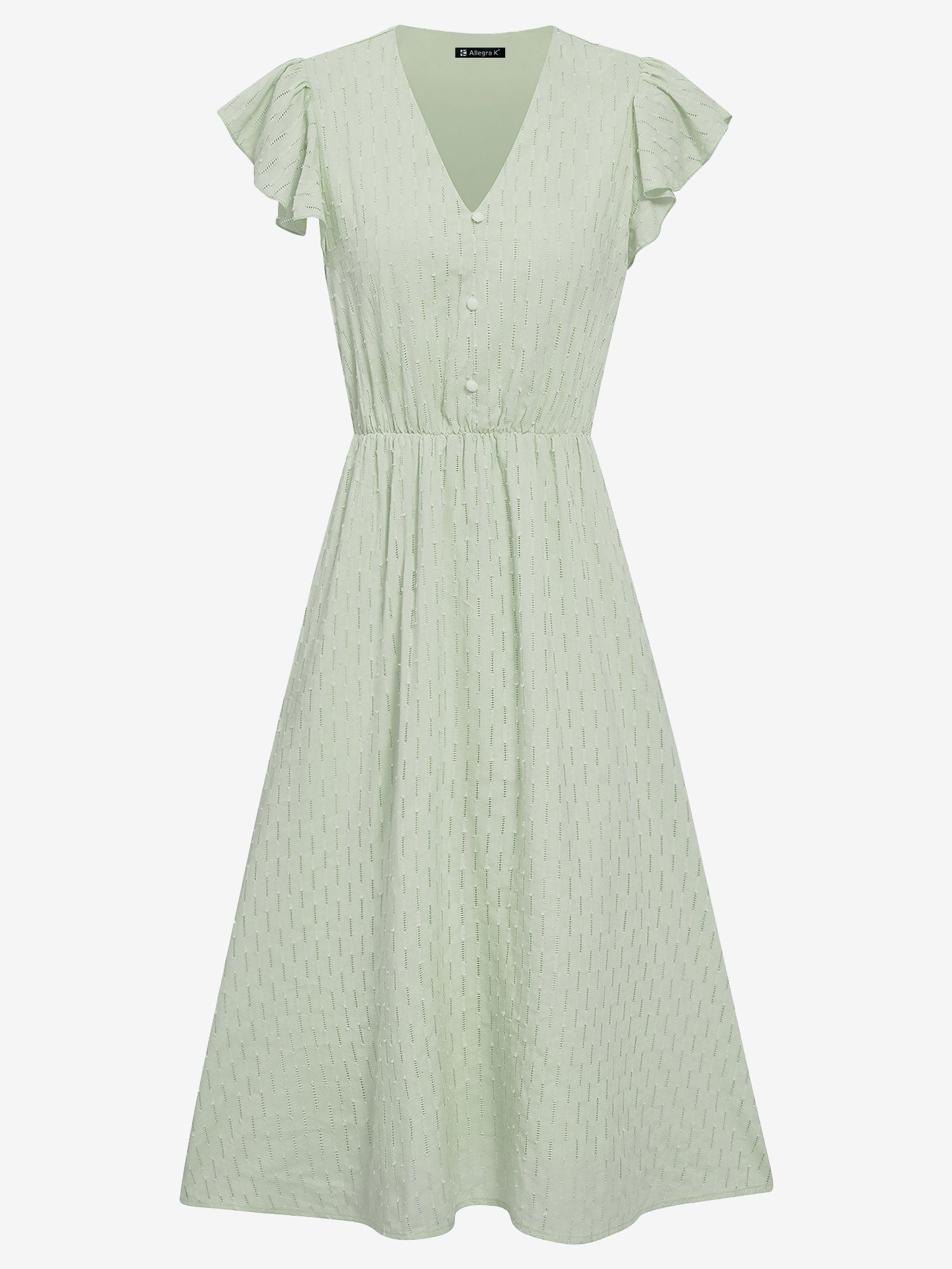 Ruffled Short Sleeves Textured A-Line Midi Dress