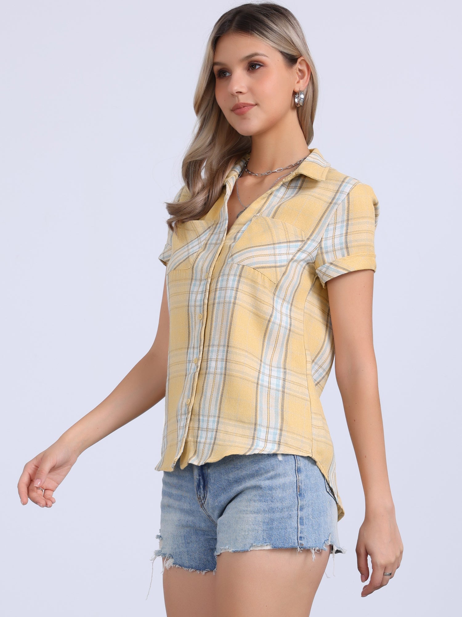 Classic Plaid Button Down Short Sleeve Shirt