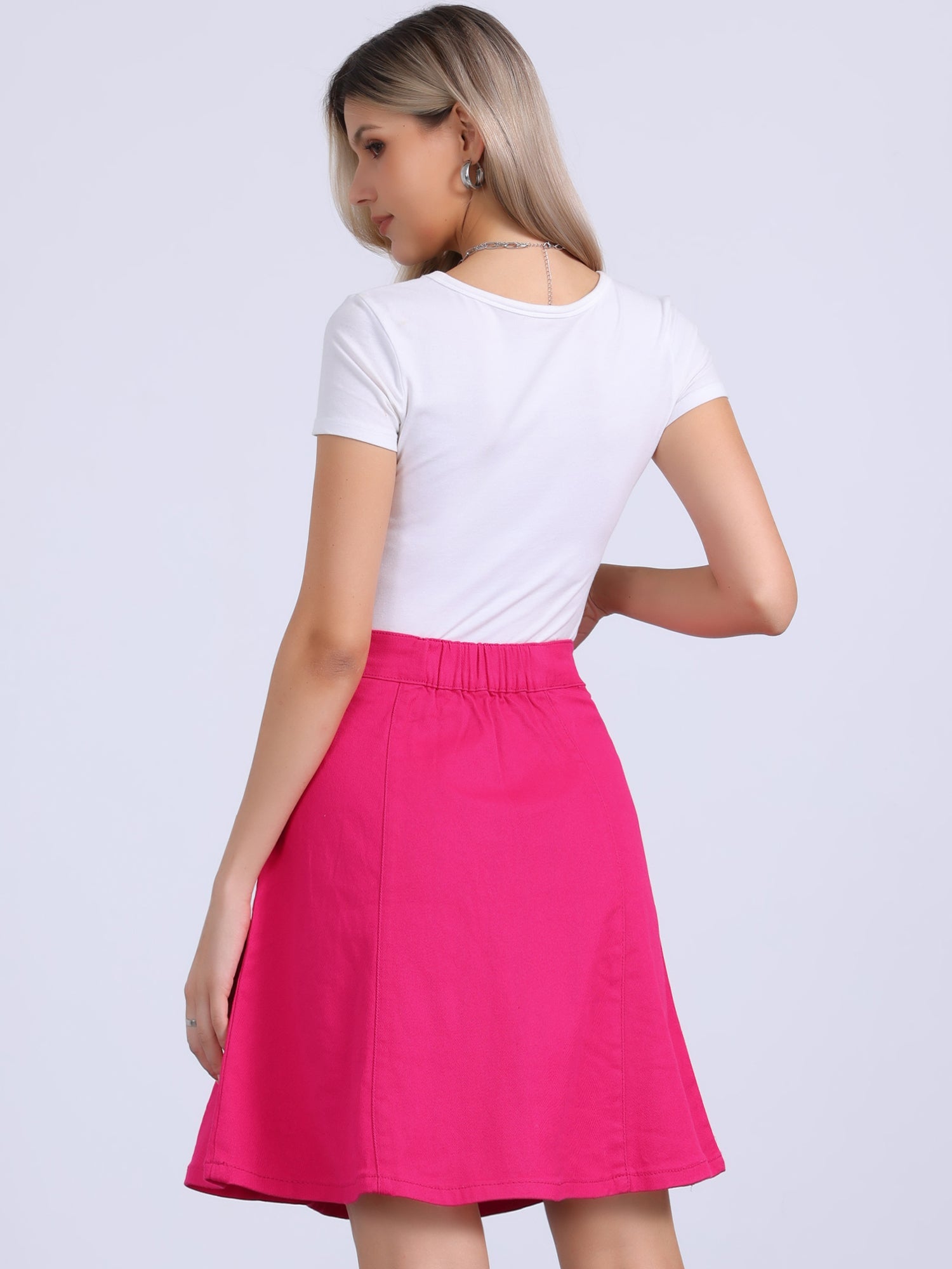 High Waisted A-Line Flared Casual Denim Midi Jean Skirt