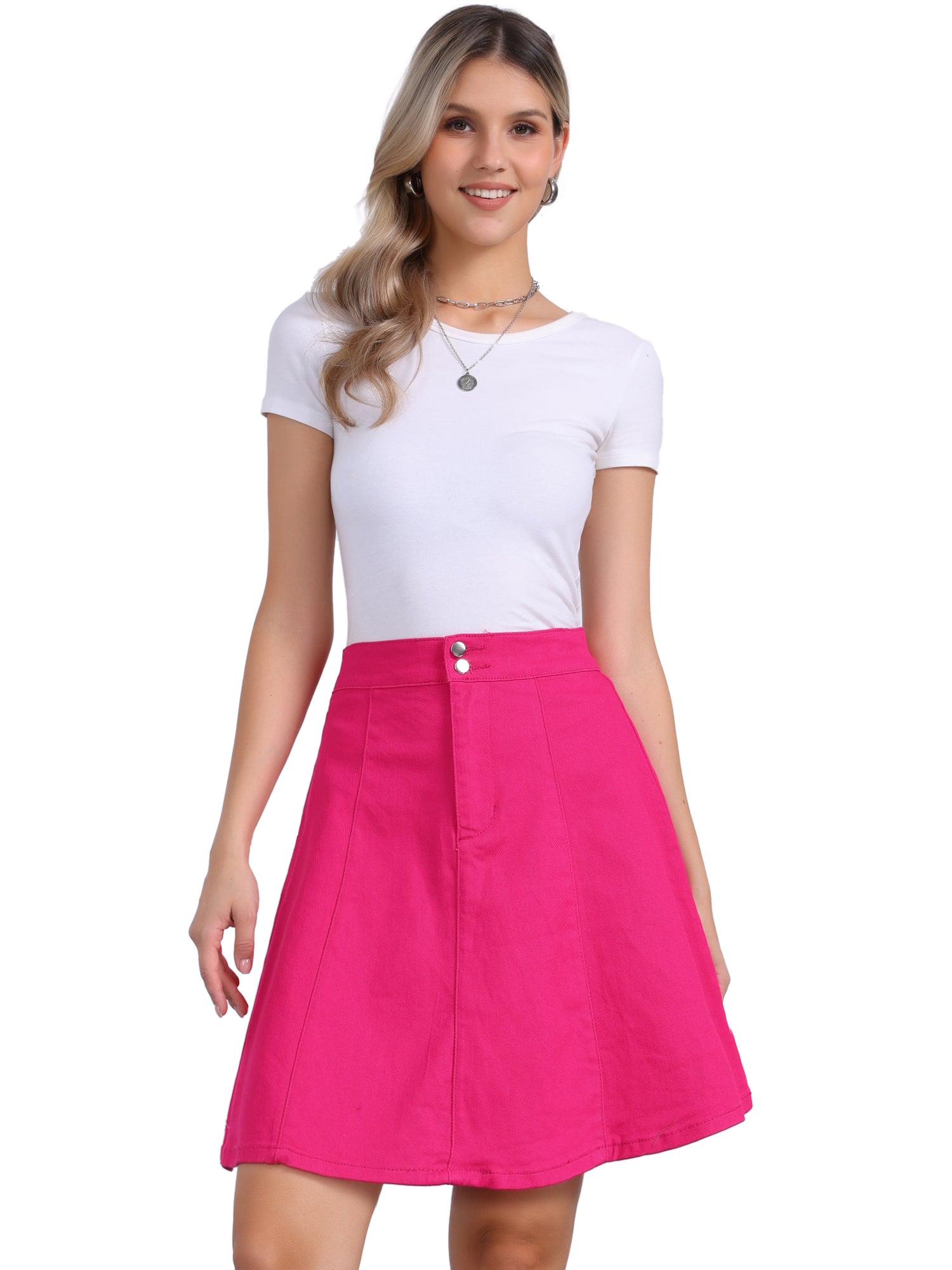 High Waisted A-Line Flared Casual Denim Midi Jean Skirt