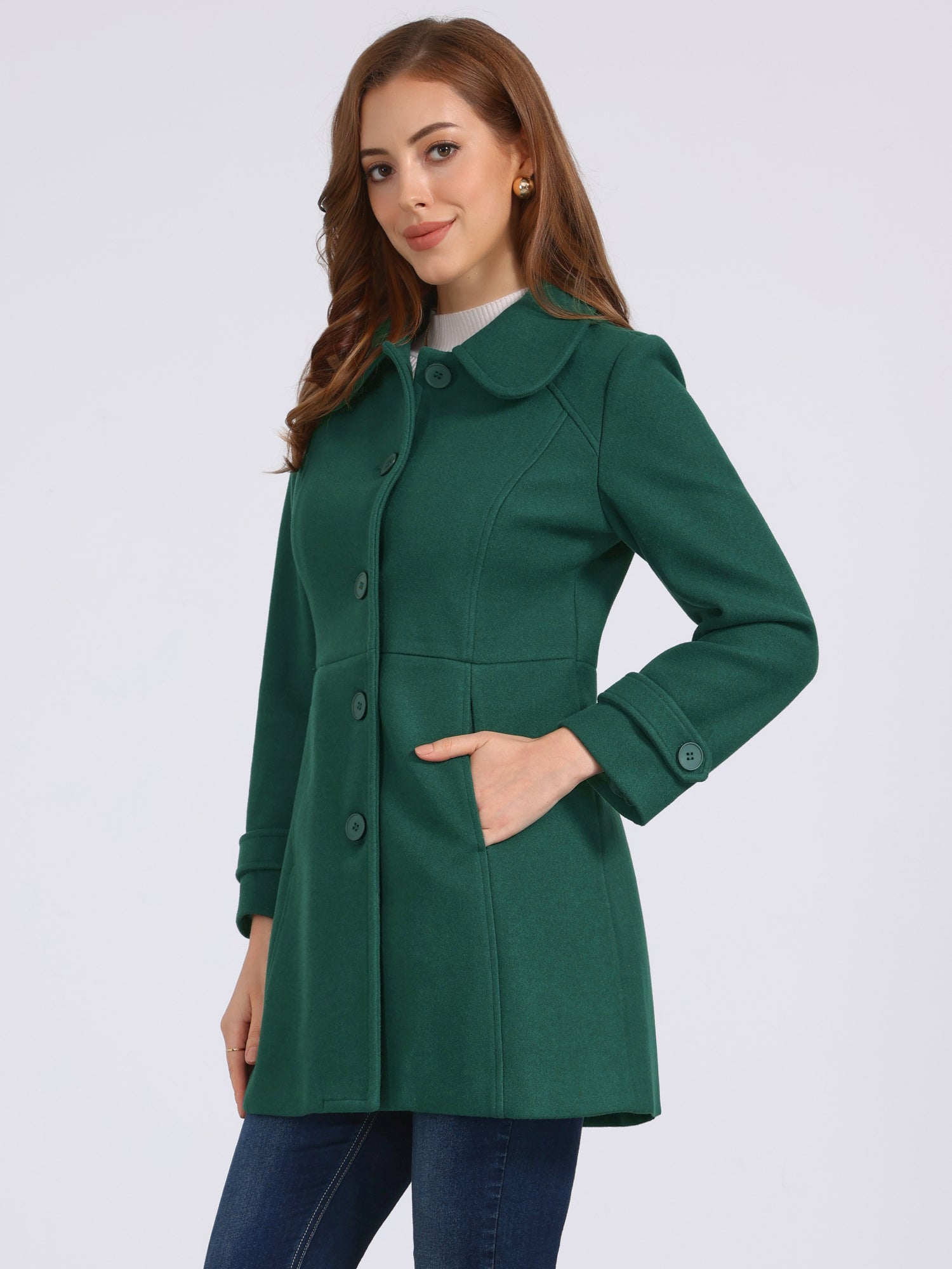 Peter Pan Collar Single Breasted Winter Outwear Buttoned Long Coat