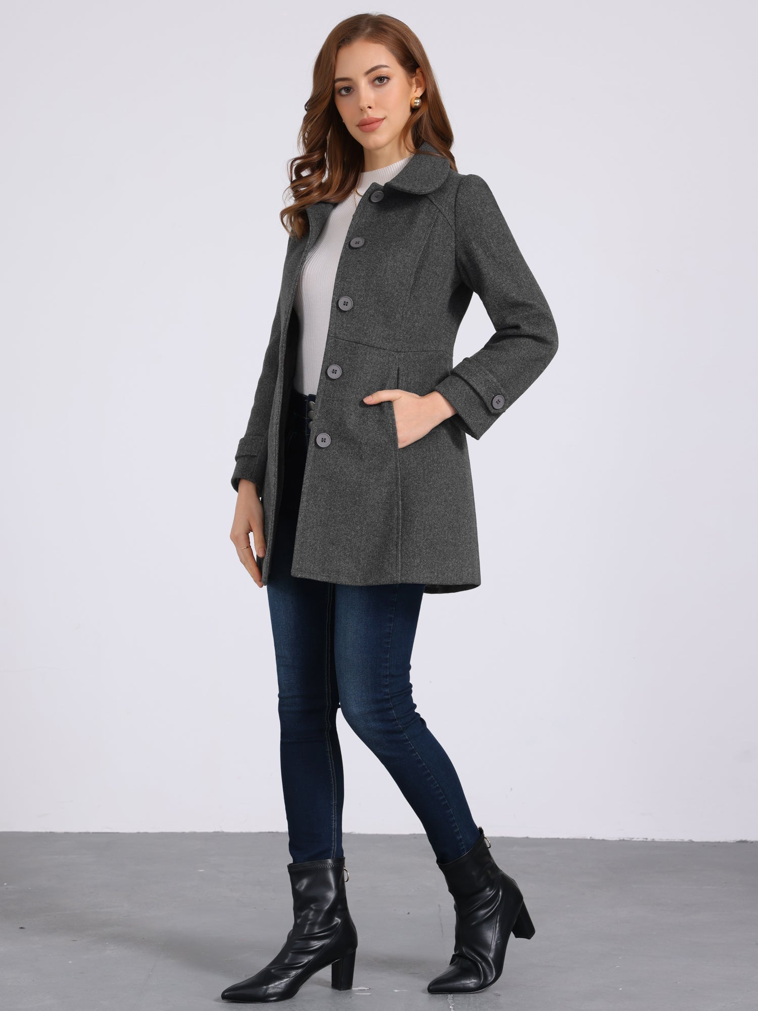 Peter Pan Collar Single Breasted Winter Outwear Buttoned Long Coat