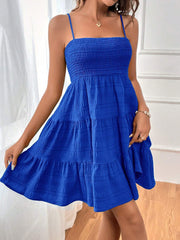 Spaghetti Strap Smocked Tiered Textured Dress
