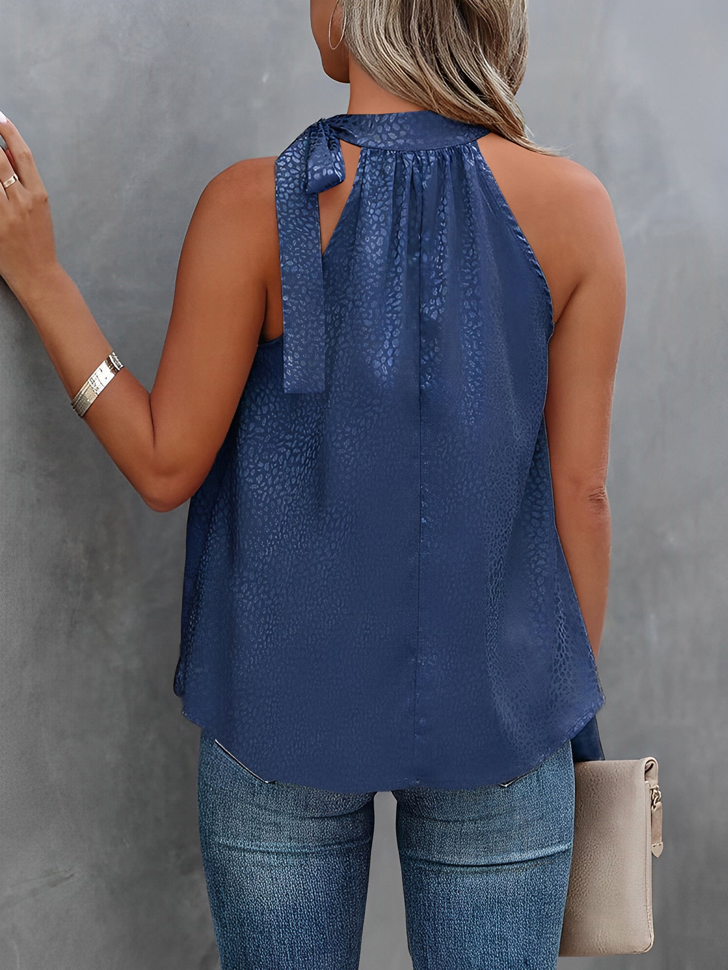 Halter Neck Leopard Sleeveless Satin Top
