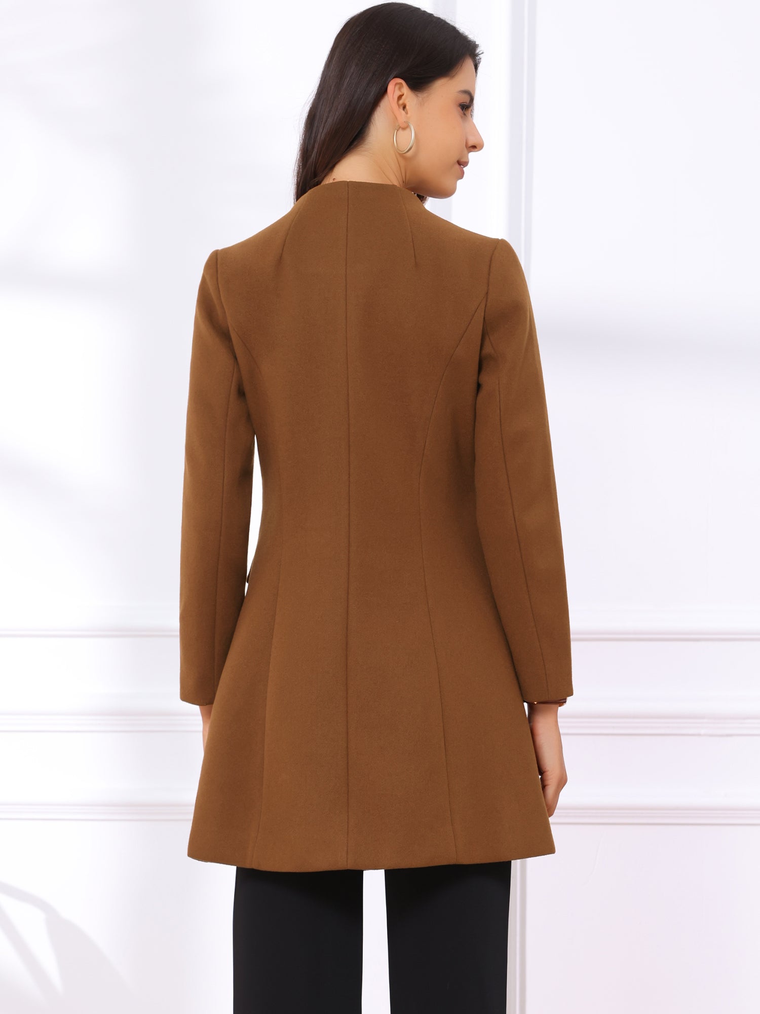 Elegant Winter Overcoat V Neck Single Breasted Long Coat