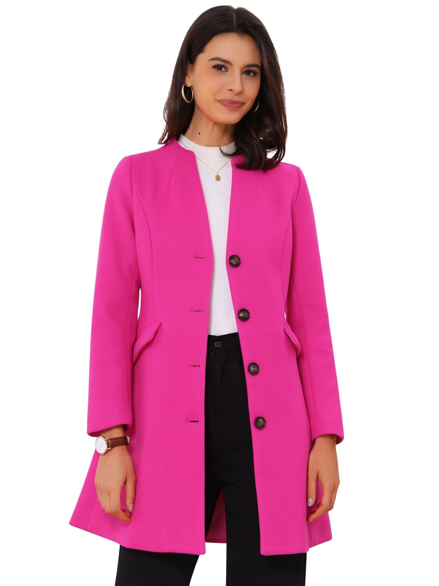 Elegant Winter Overcoat V Neck Single Breasted Long Coat