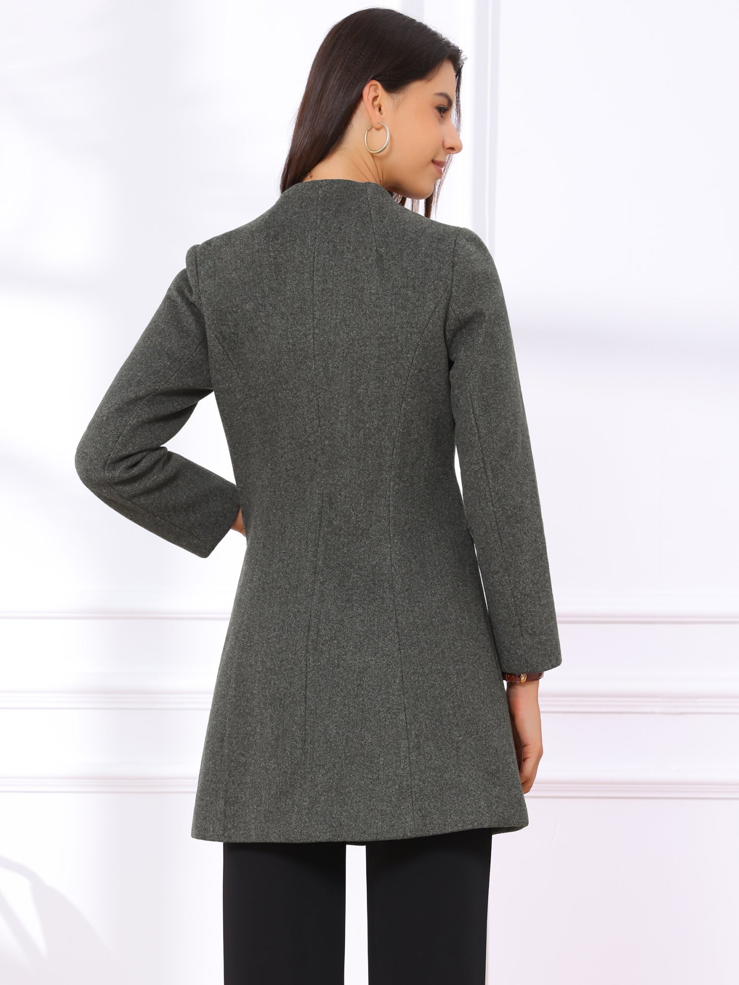 Elegant Winter Overcoat V Neck Single Breasted Long Coat
