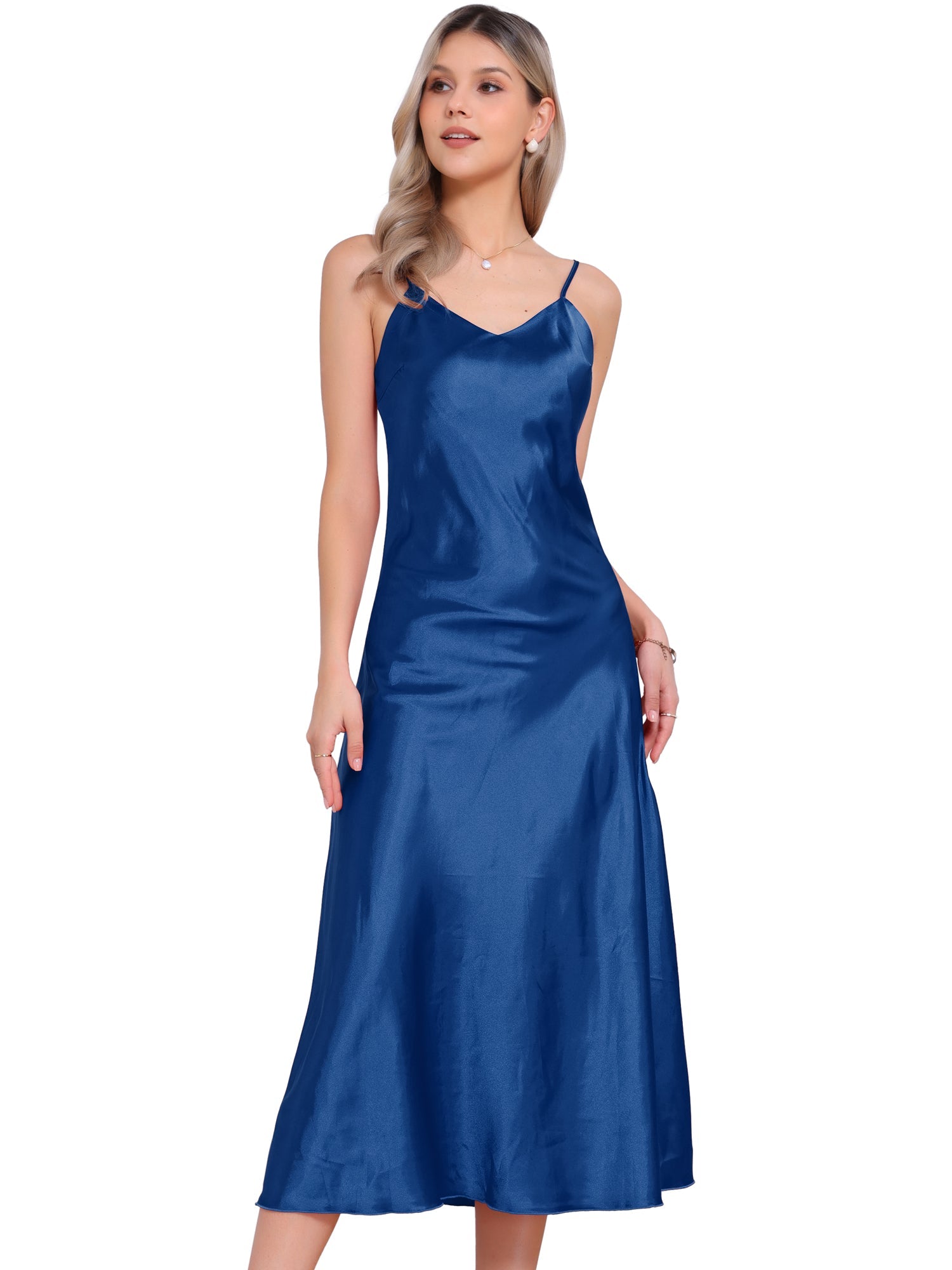 Satin Sleeveless Spaghetti Strap Maxi Dress