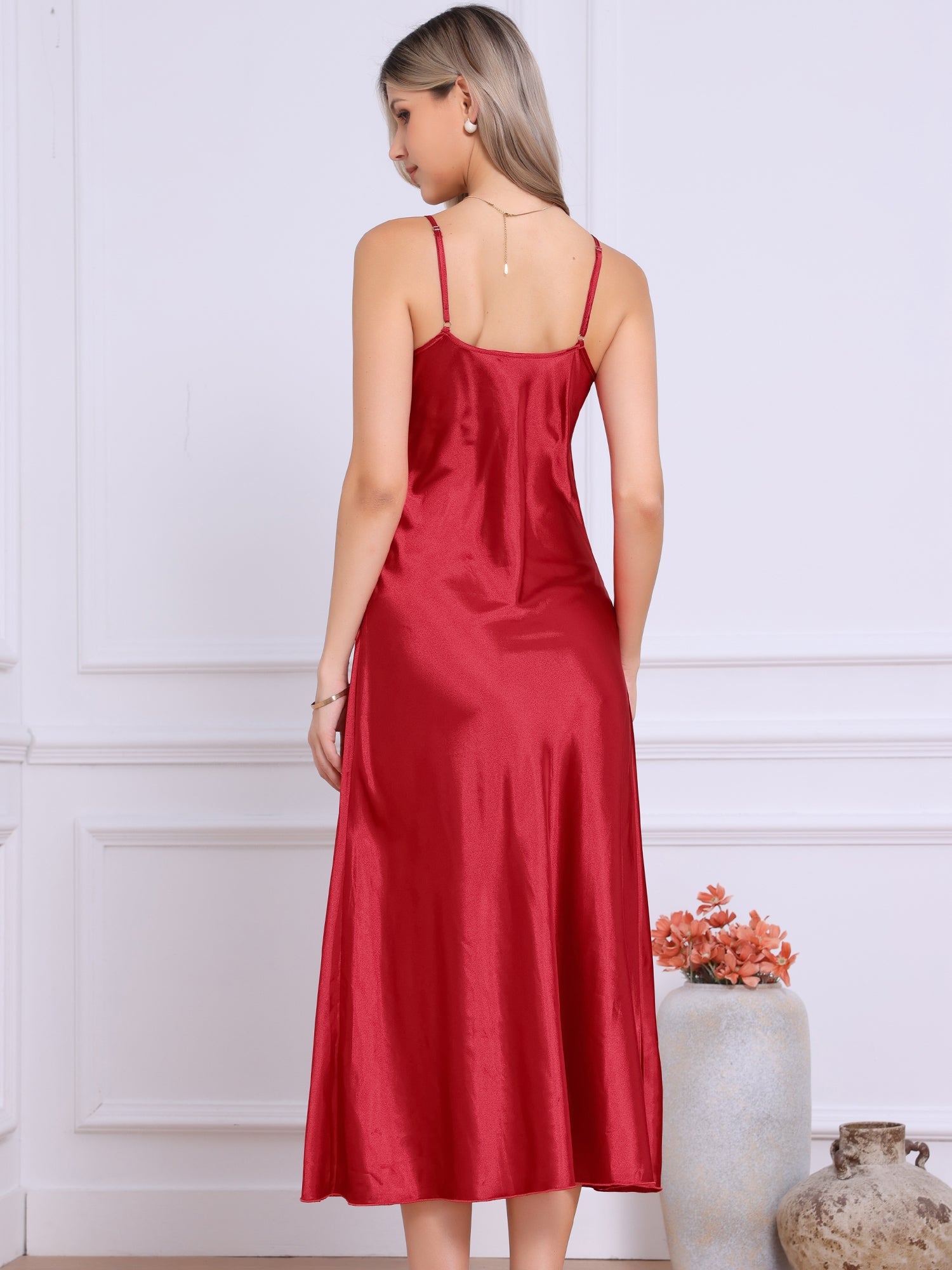 Satin Sleeveless Spaghetti Strap Maxi Dress