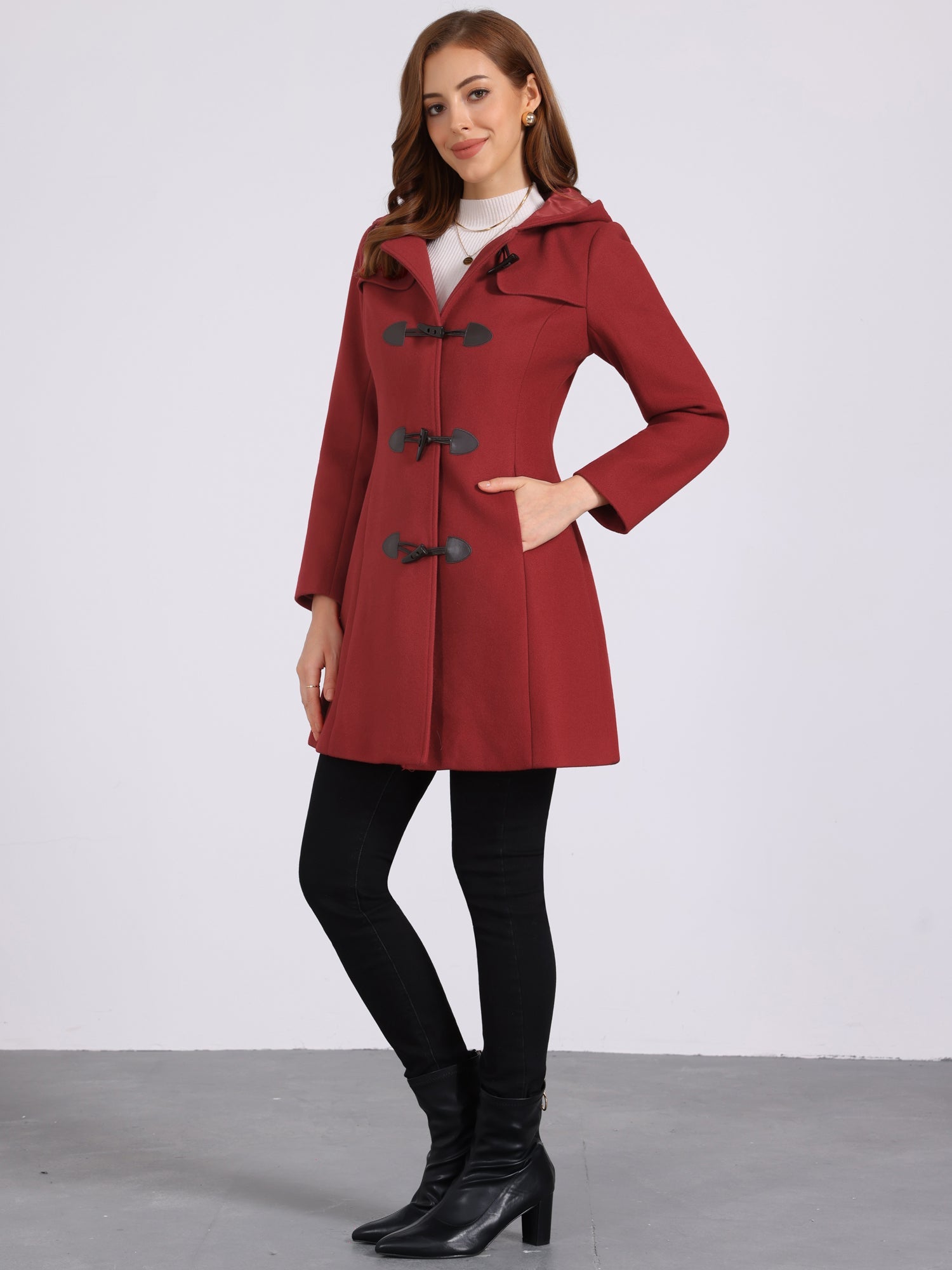 Hooded Toggle Button Up Duffle Coat Winter Outwear