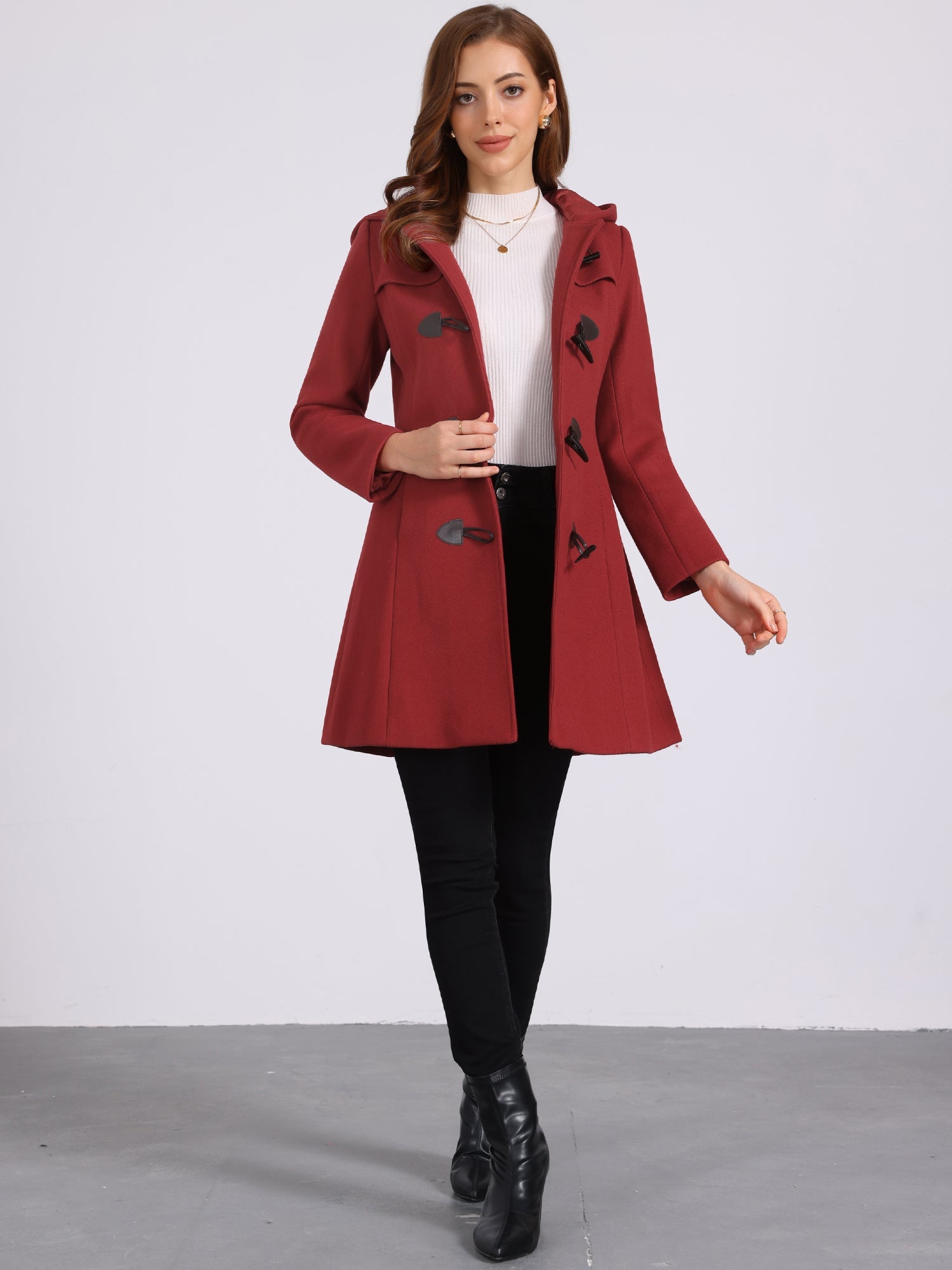 Hooded Toggle Button Up Duffle Coat Winter Outwear