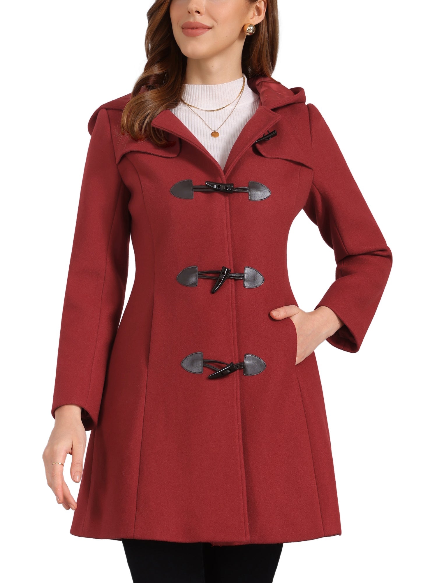 Hooded Toggle Button Up Duffle Coat Winter Outwear