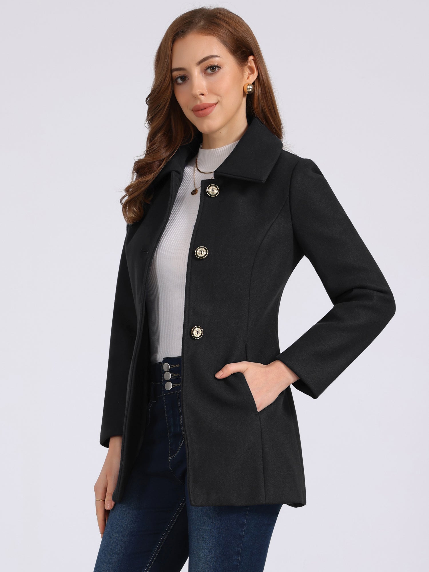 Turn Down Collar Overcoat A-Line Single Breasted Winter Coat