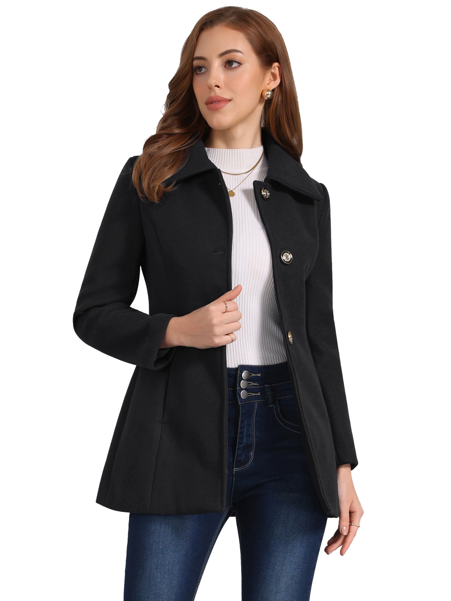 Turn Down Collar Overcoat A-Line Single Breasted Winter Coat