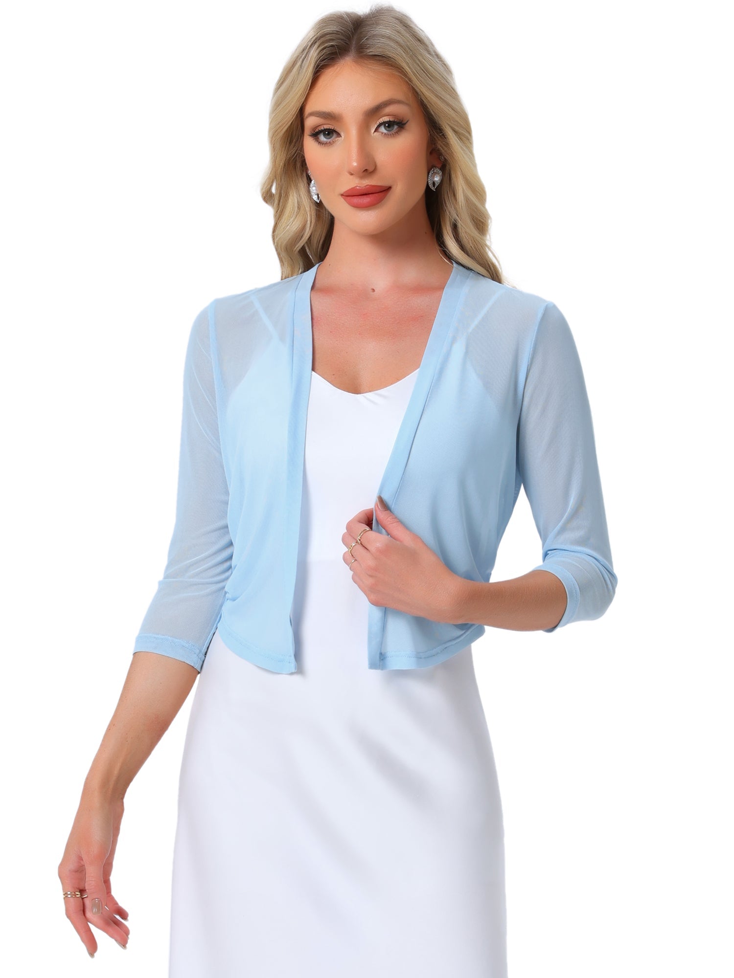 Chiffon 3/4 Sleeve Open Front Bolero Mesh Sheer Shrug