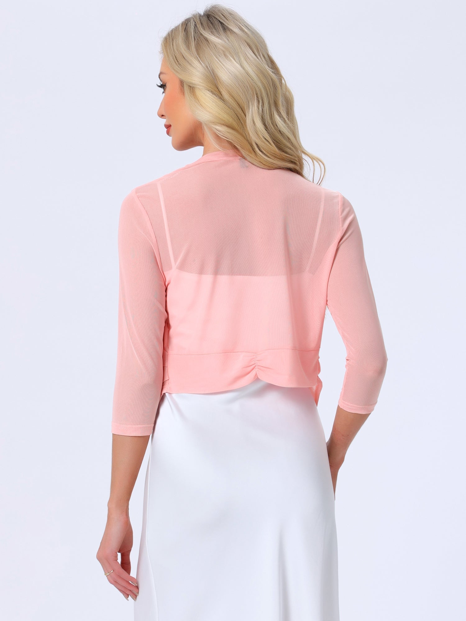 Chiffon 3/4 Sleeve Open Front Bolero Mesh Sheer Shrug