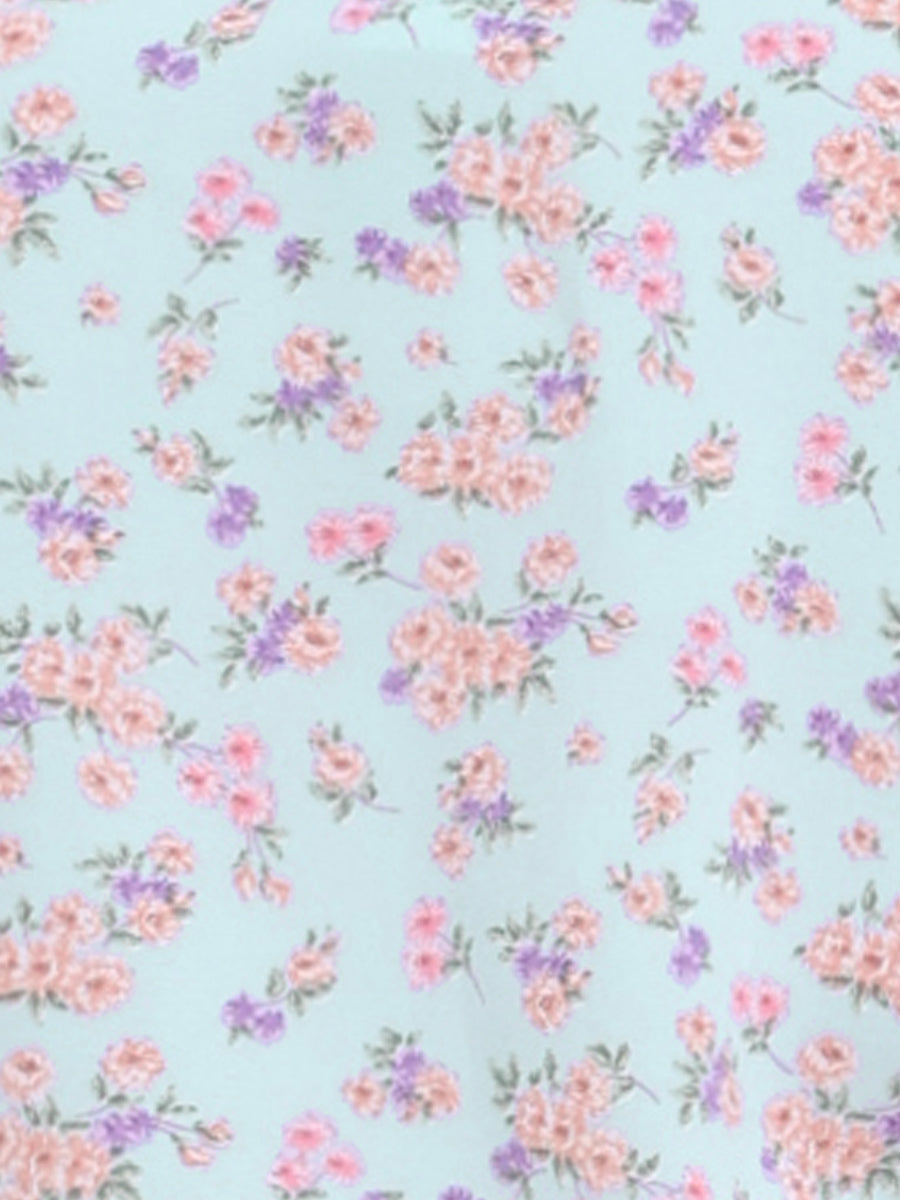 Peter Pan Collar Puff Short Sleeve Ruffle Smocked Floral Blouse