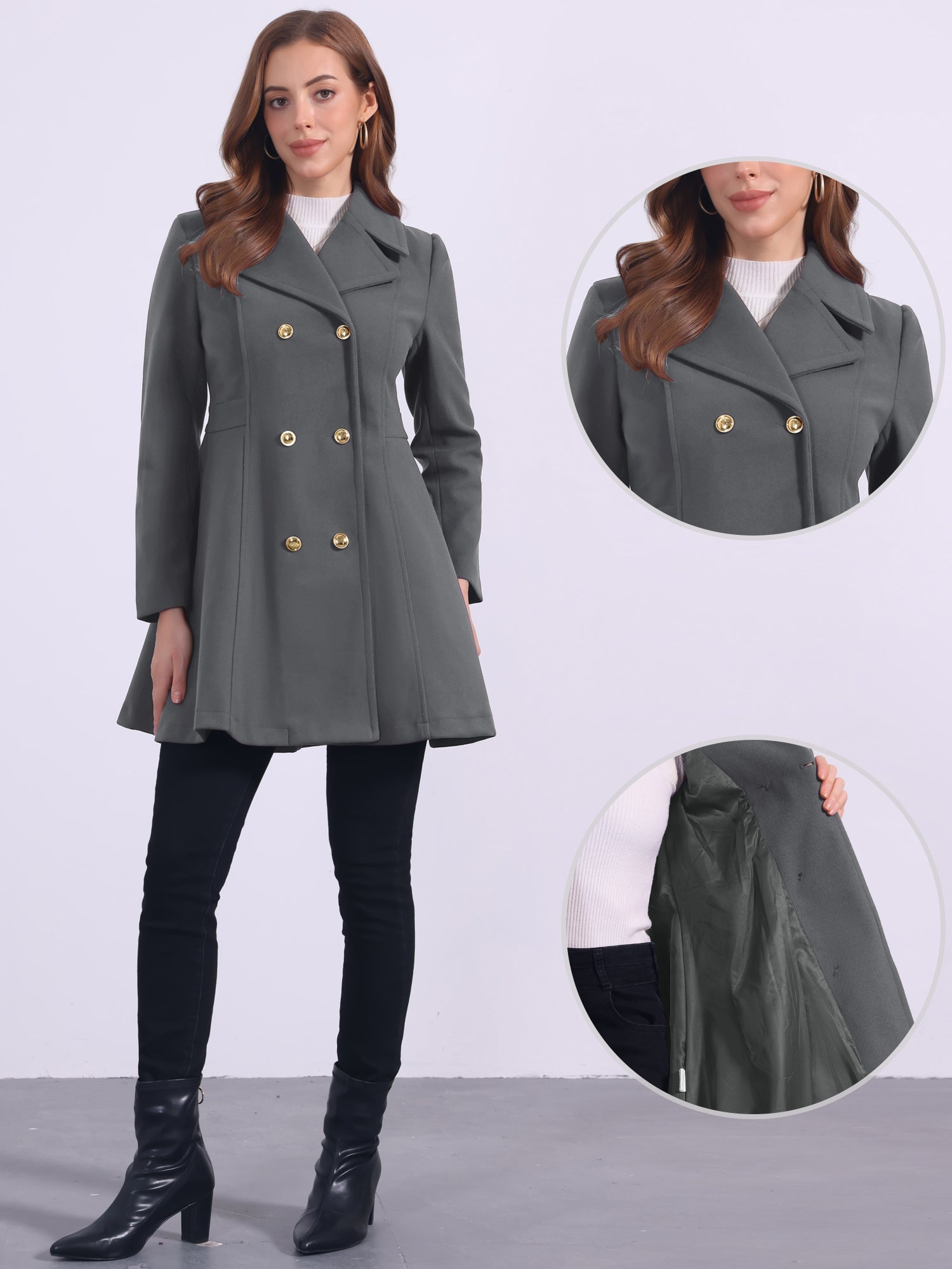Winter Long Lapel Collar Contrast Double Breast Coat