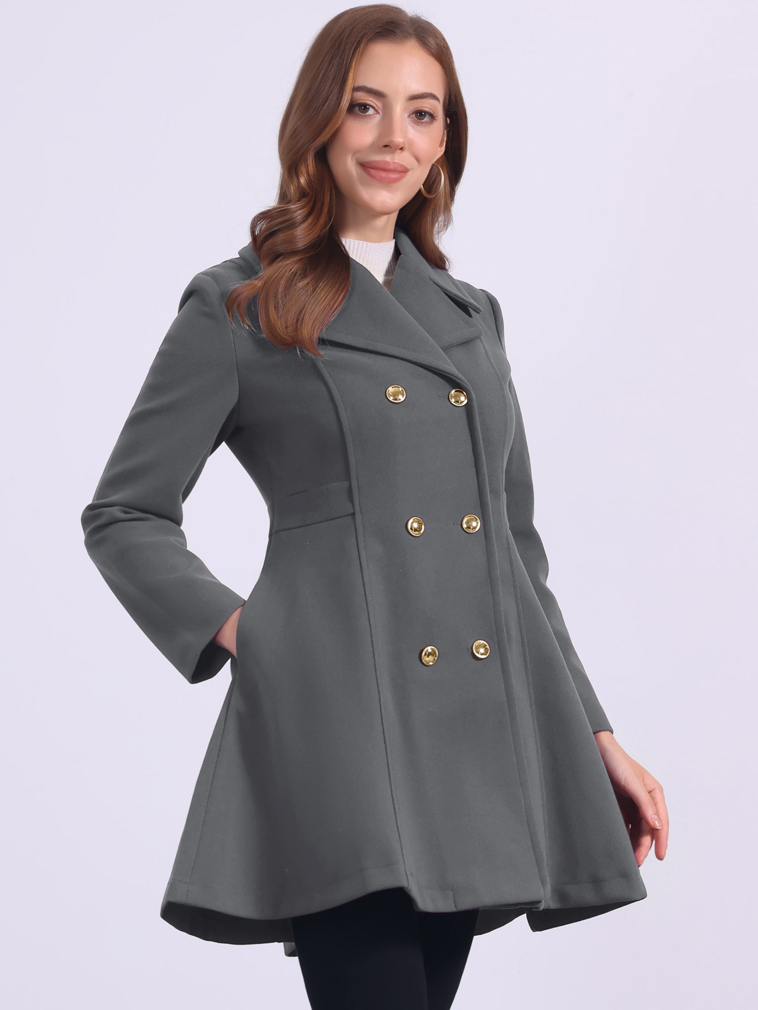 Winter Long Lapel Collar Contrast Double Breast Coat