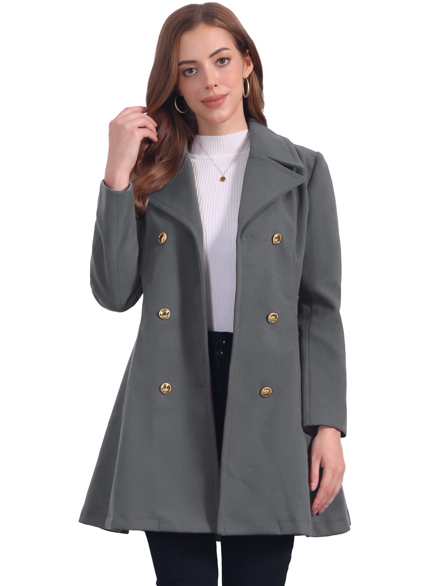 Winter Long Lapel Collar Contrast Double Breast Coat