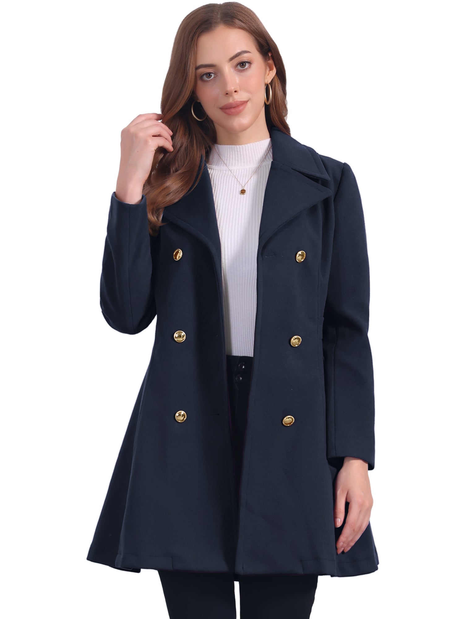 Winter Long Lapel Collar Contrast Double Breast Coat