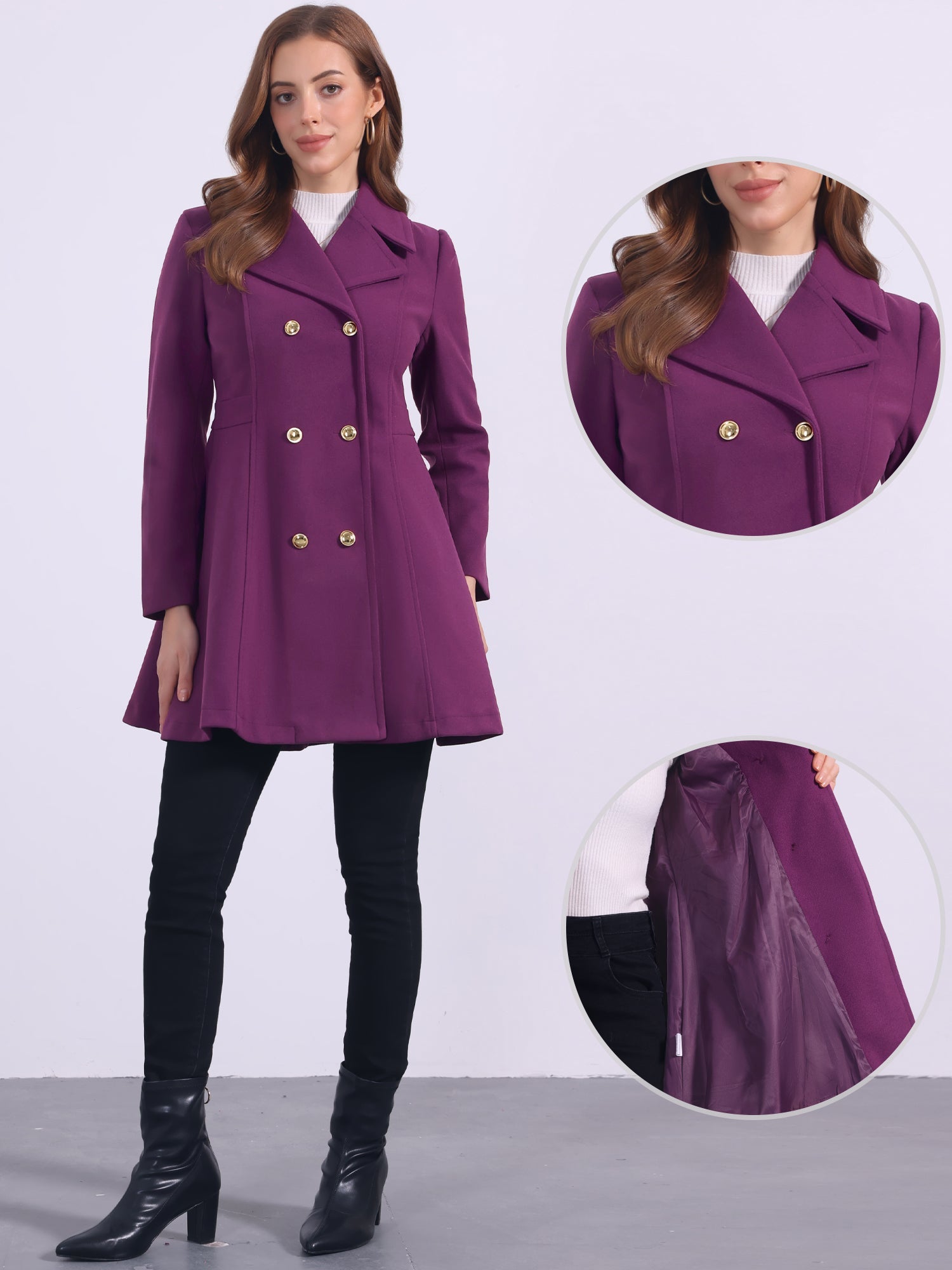 Winter Long Lapel Collar Contrast Double Breast Coat