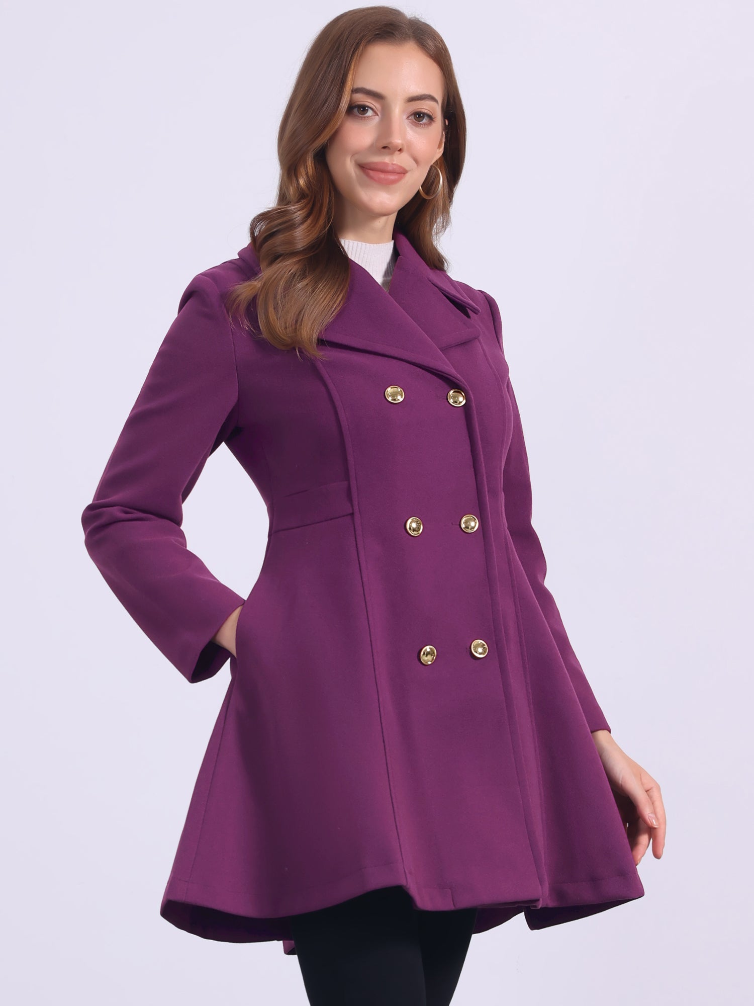 Winter Long Lapel Collar Contrast Double Breast Coat