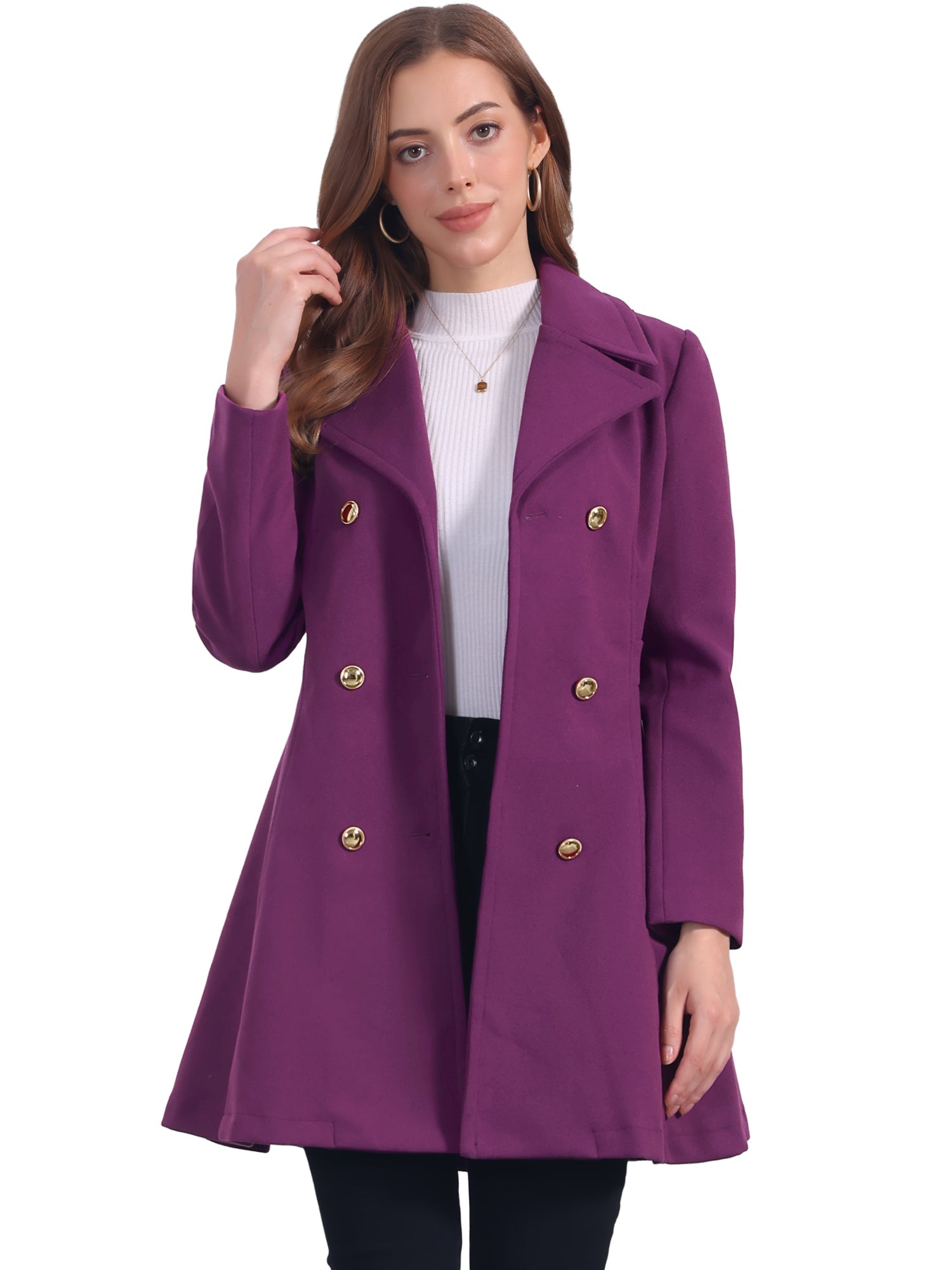 Winter Long Lapel Collar Contrast Double Breast Coat