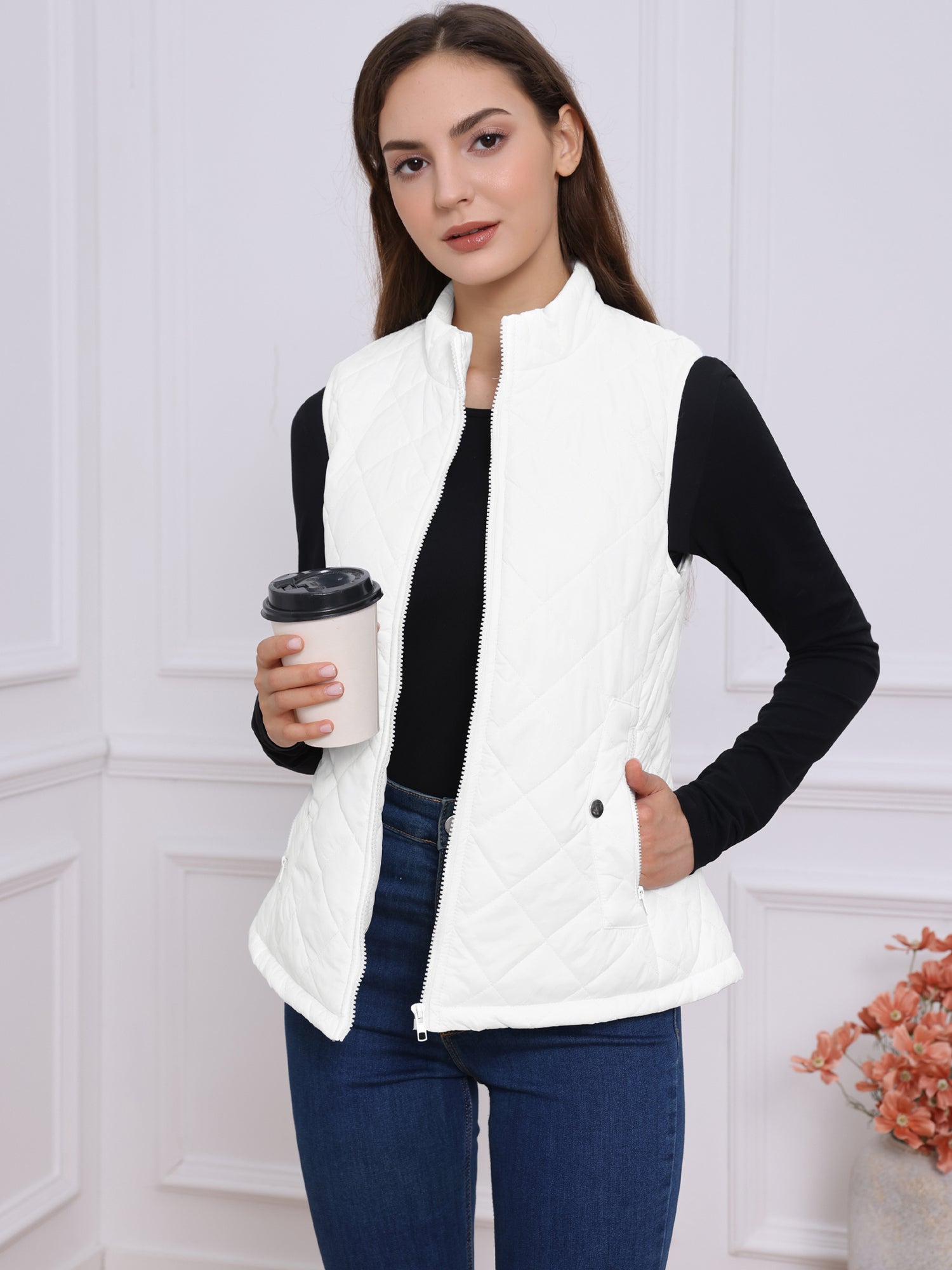 Stand Collar Lightweight Gilet Quilted Zipper Vest