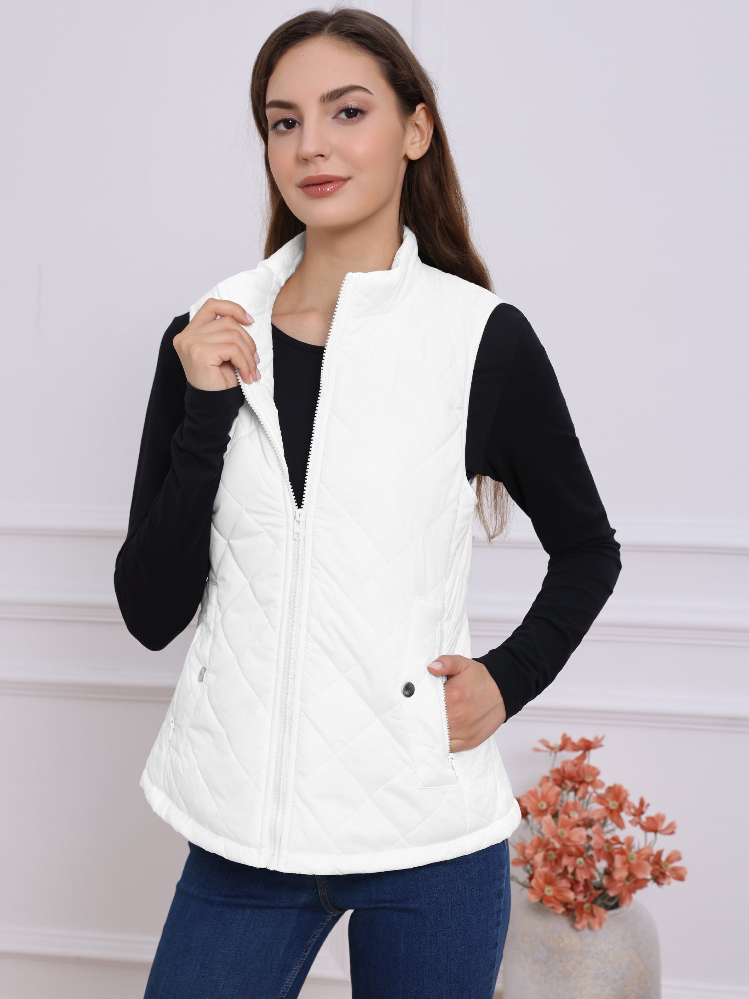 Stand Collar Lightweight Gilet Quilted Zipper Vest