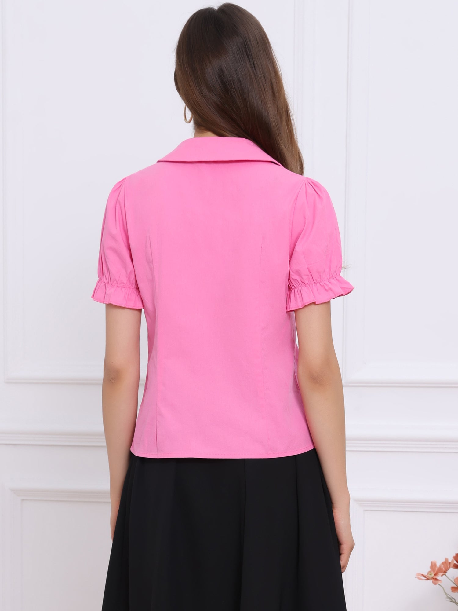 Peter Pan Collar Tie Neck Casual Cute Cotton Button-Up Shirt