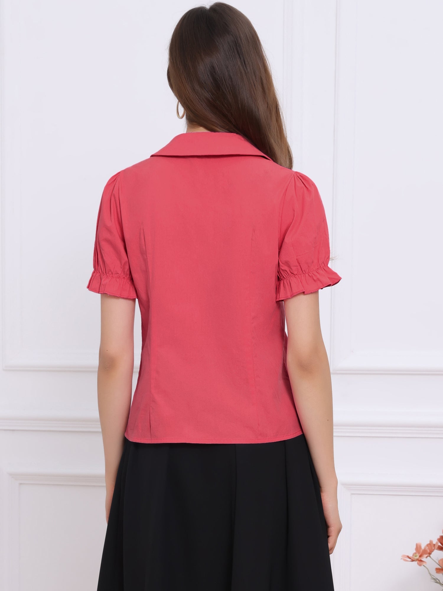 Peter Pan Collar Tie Neck Casual Cute Cotton Button-Up Shirt