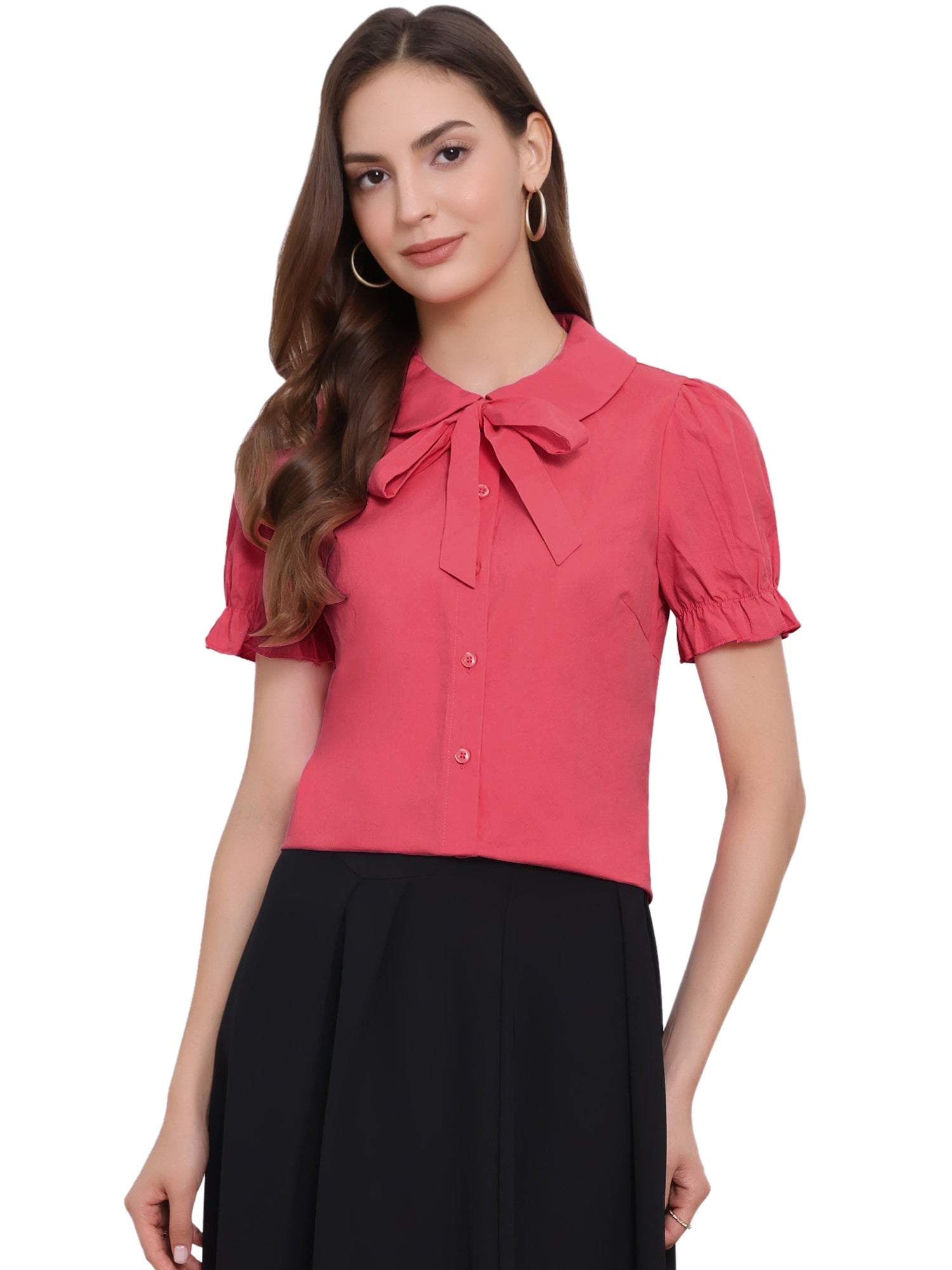 Peter Pan Collar Tie Neck Casual Cute Cotton Button-Up Shirt