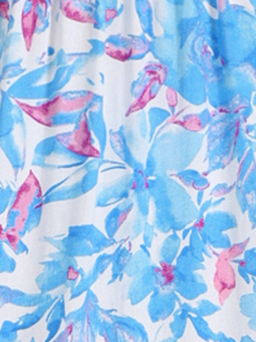 Floral Ruffled Hem Short Sleeve Smock Midi Dress