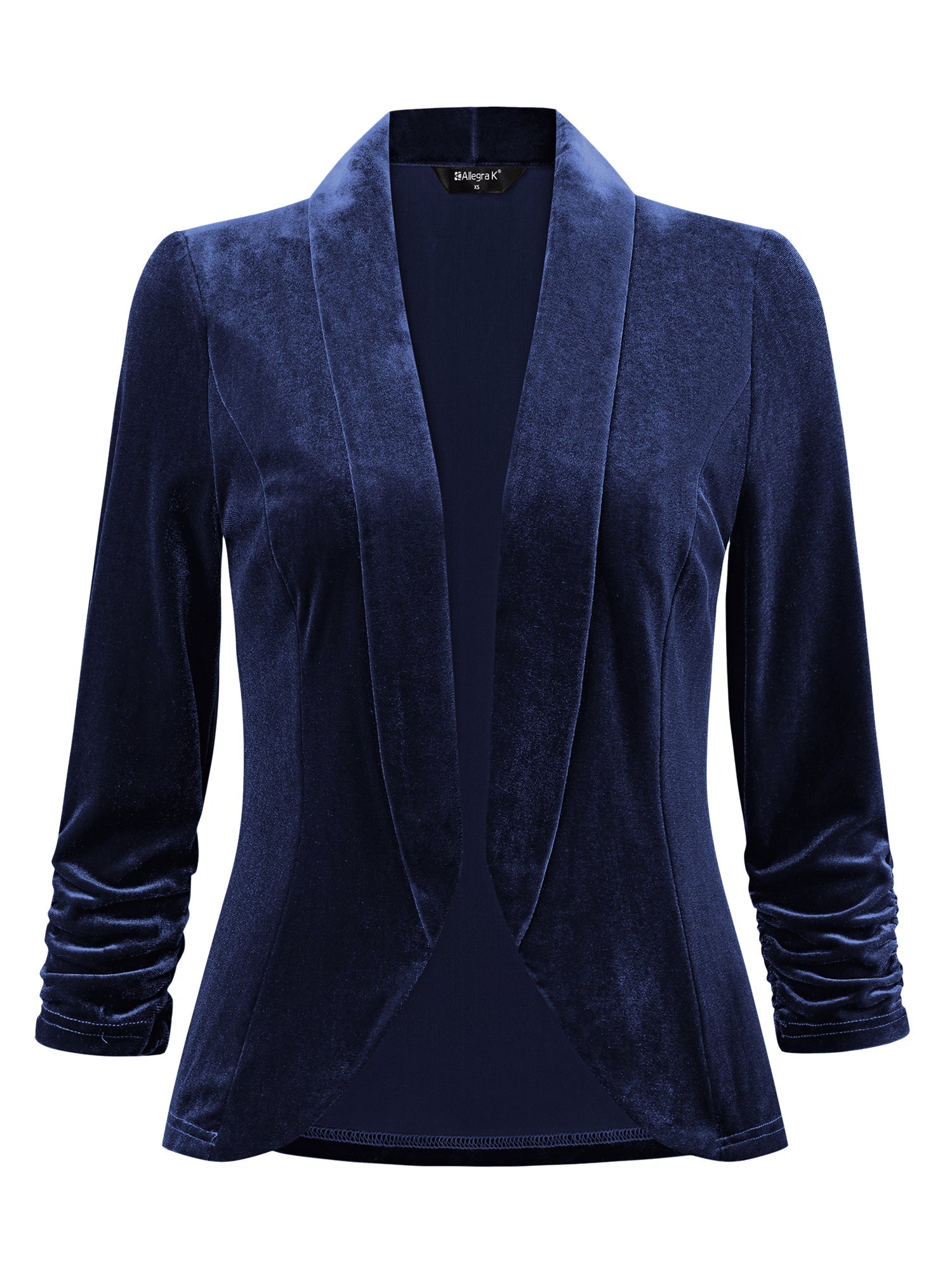 Lapel Collar Velvet Solid Office Work Open Front Blazer