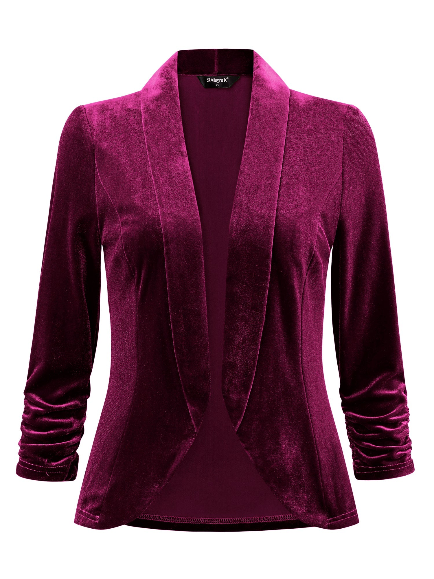 Lapel Collar Velvet Solid Office Work Open Front Blazer
