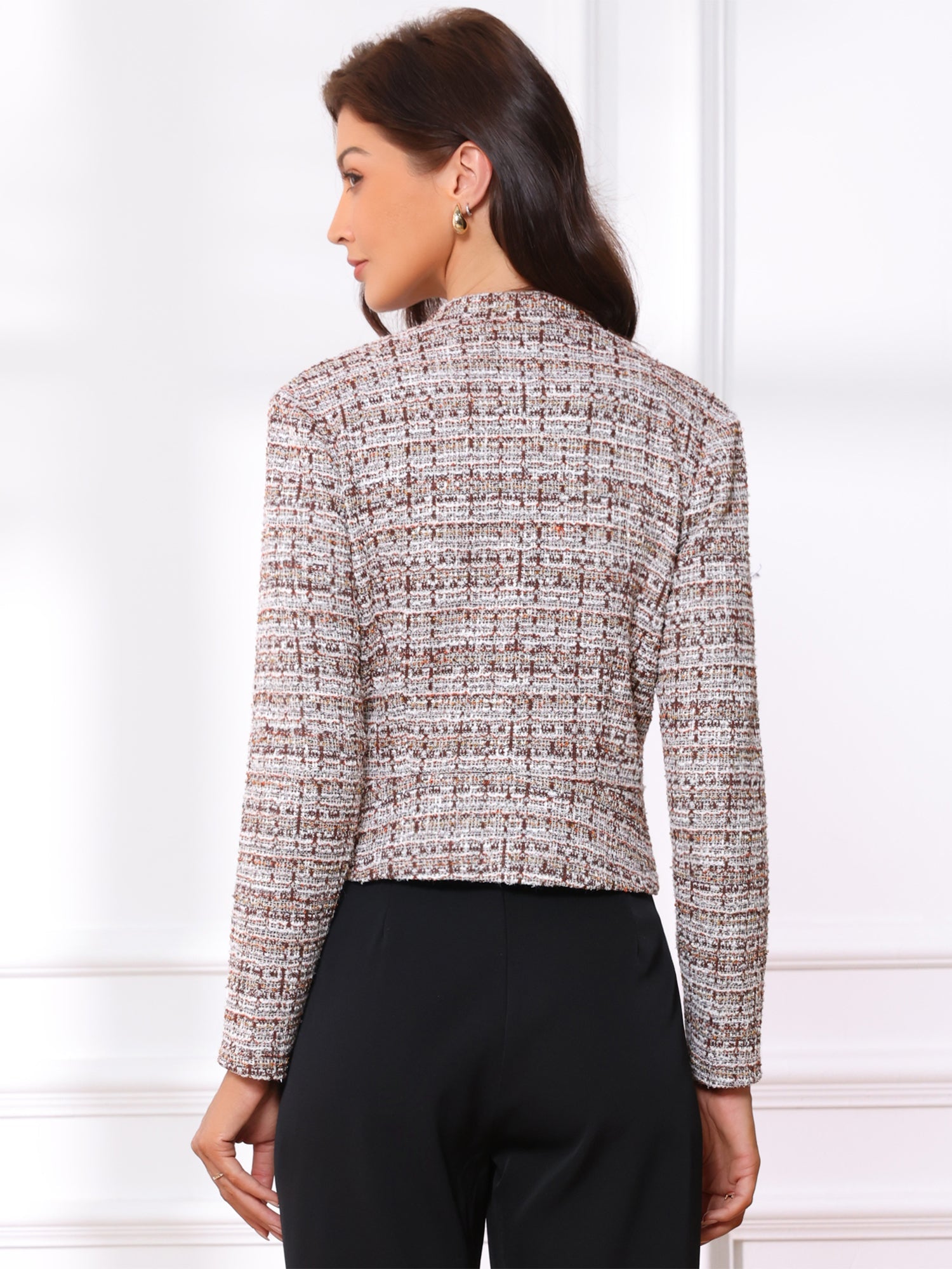 Vintage Tweed Plaid Slim Fit Work Office Cropped Jacket