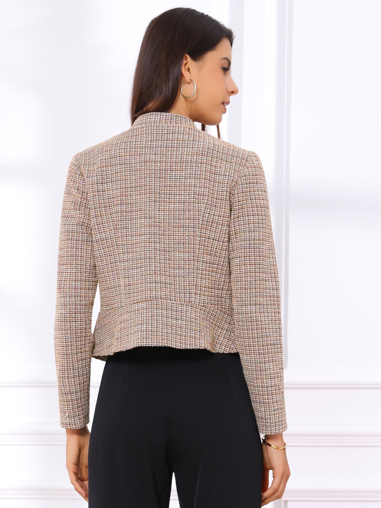 Vintage Tweed Plaid Slim Fit Work Office Cropped Jacket