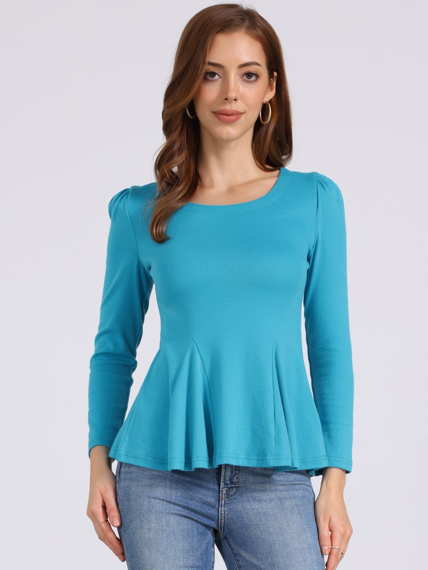 Long Sleeve Scoop Neck Casual Peplum Blouse