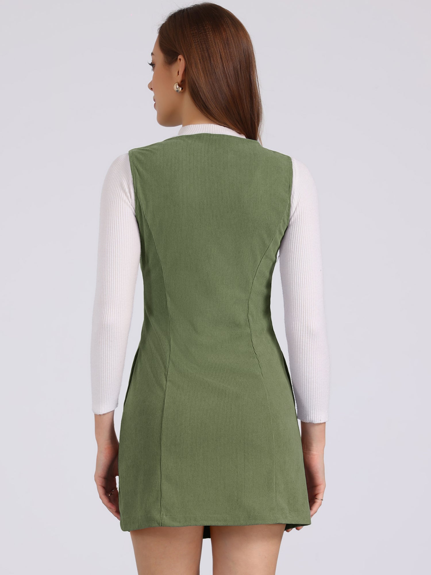 Corduroy Overall Scoop Neck Sleeveless Button Pinefore Dress