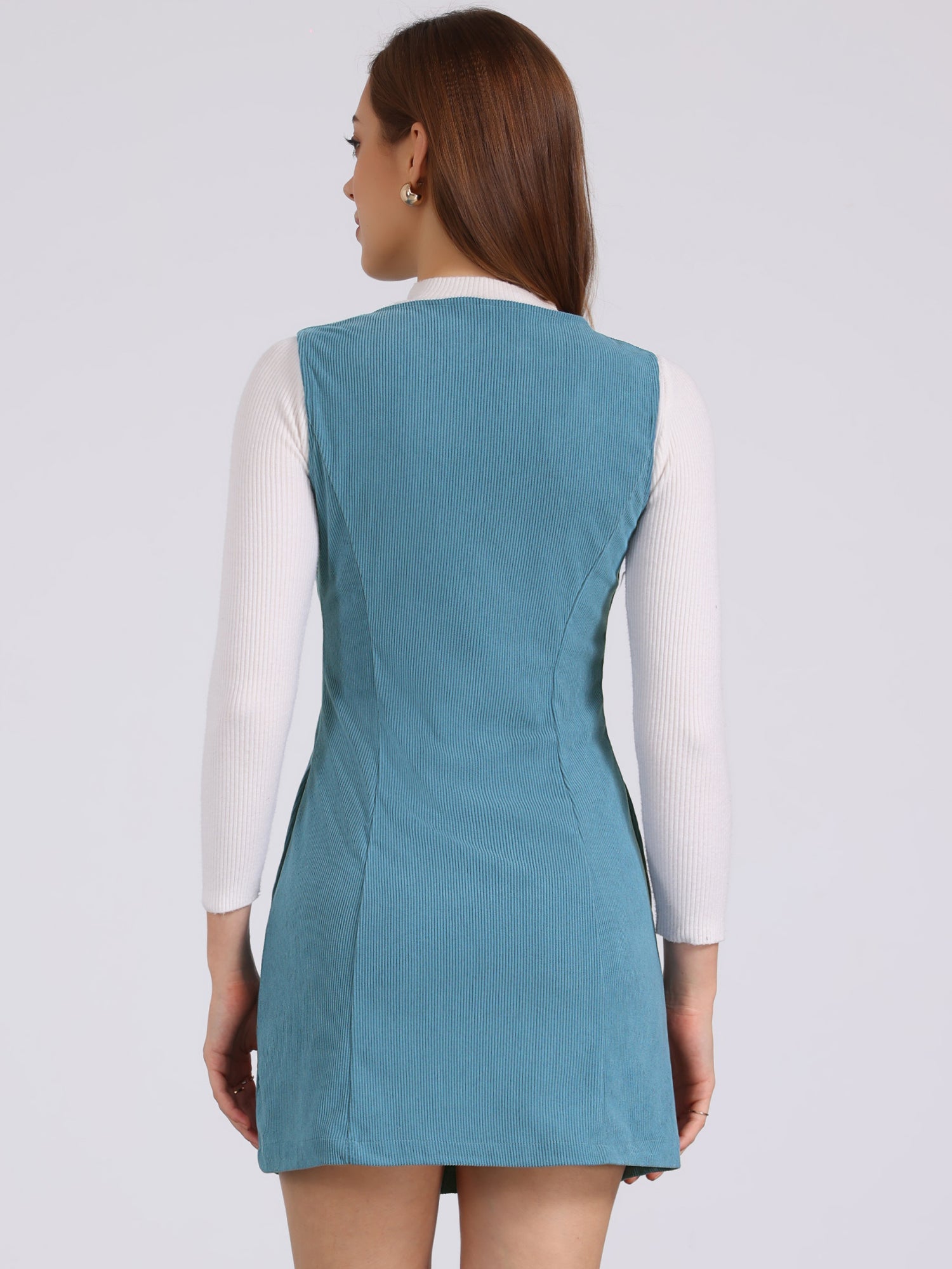 Corduroy Overall Scoop Neck Sleeveless Button Pinefore Dress