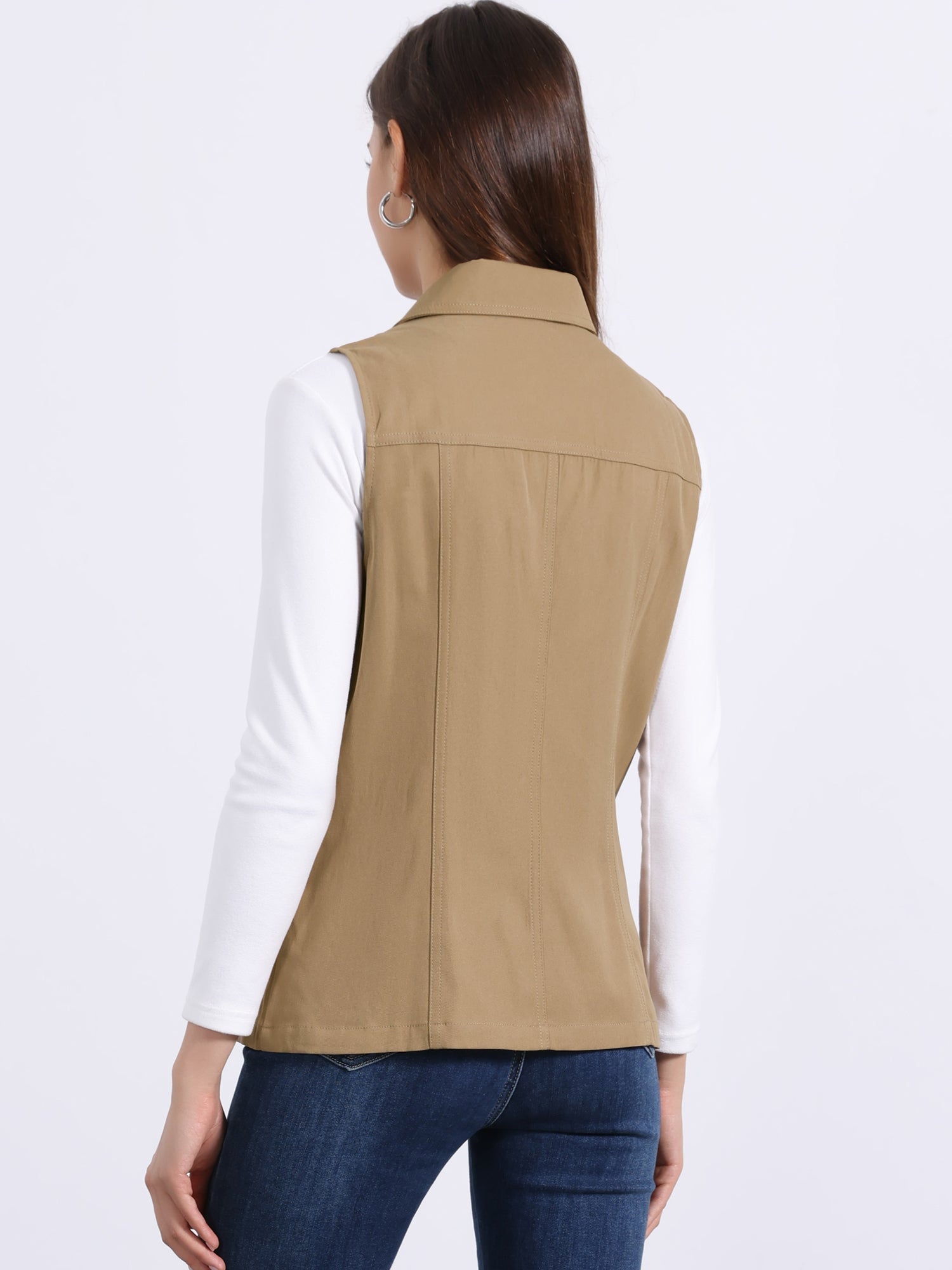 Zip Up Pockets Sleeveless Cargo Jacket Utility Vest