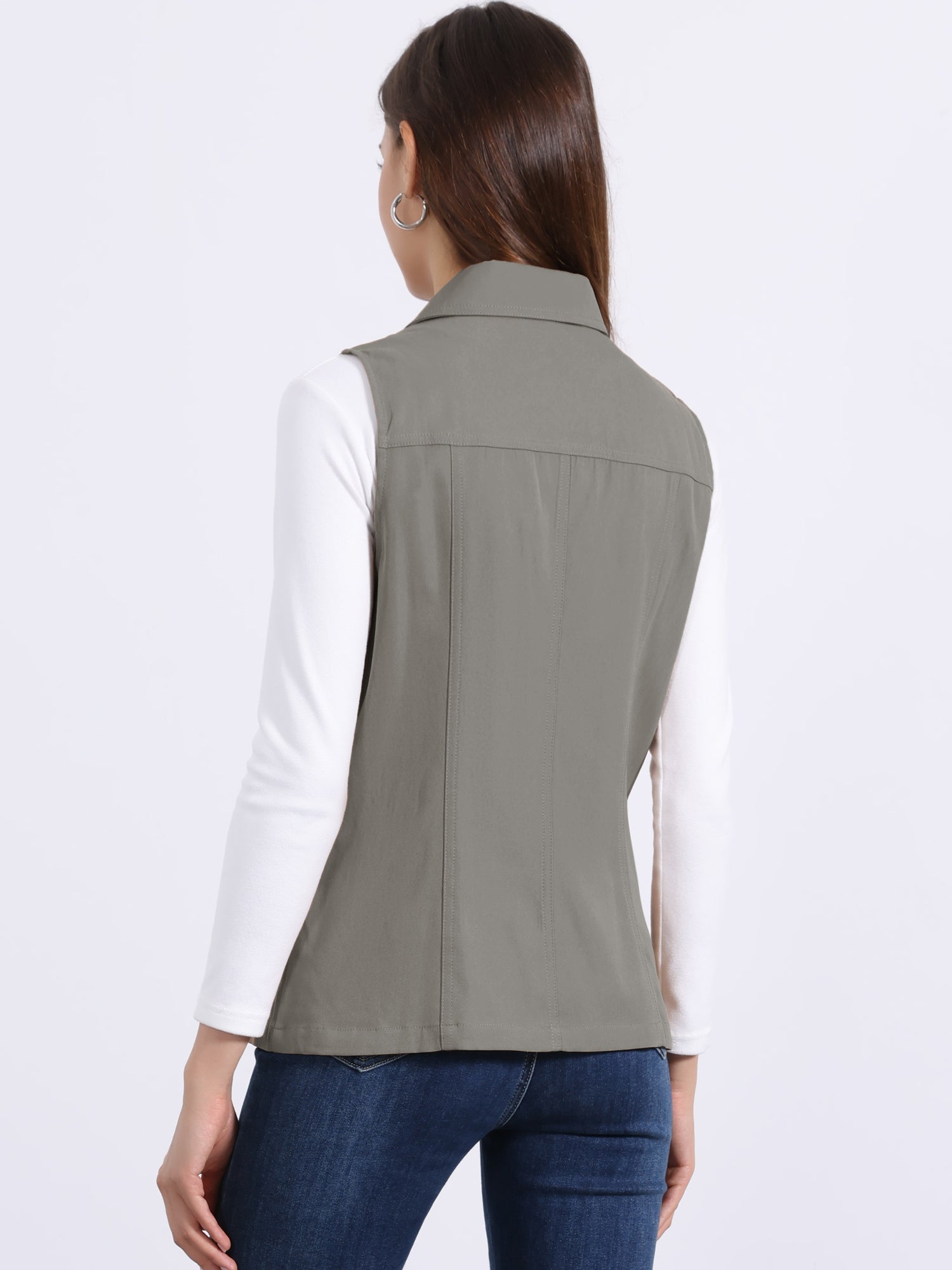 Zip Up Pockets Sleeveless Cargo Jacket Utility Vest