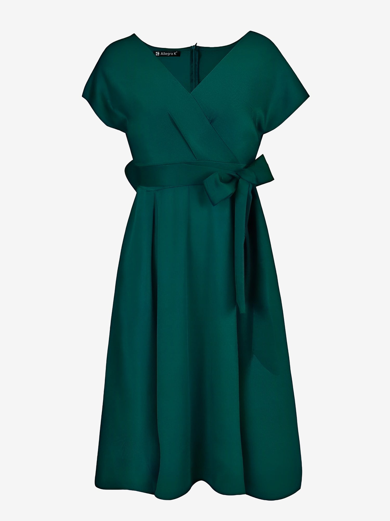 V Neck Solid Color Short Sleeve Tie Waist Dress