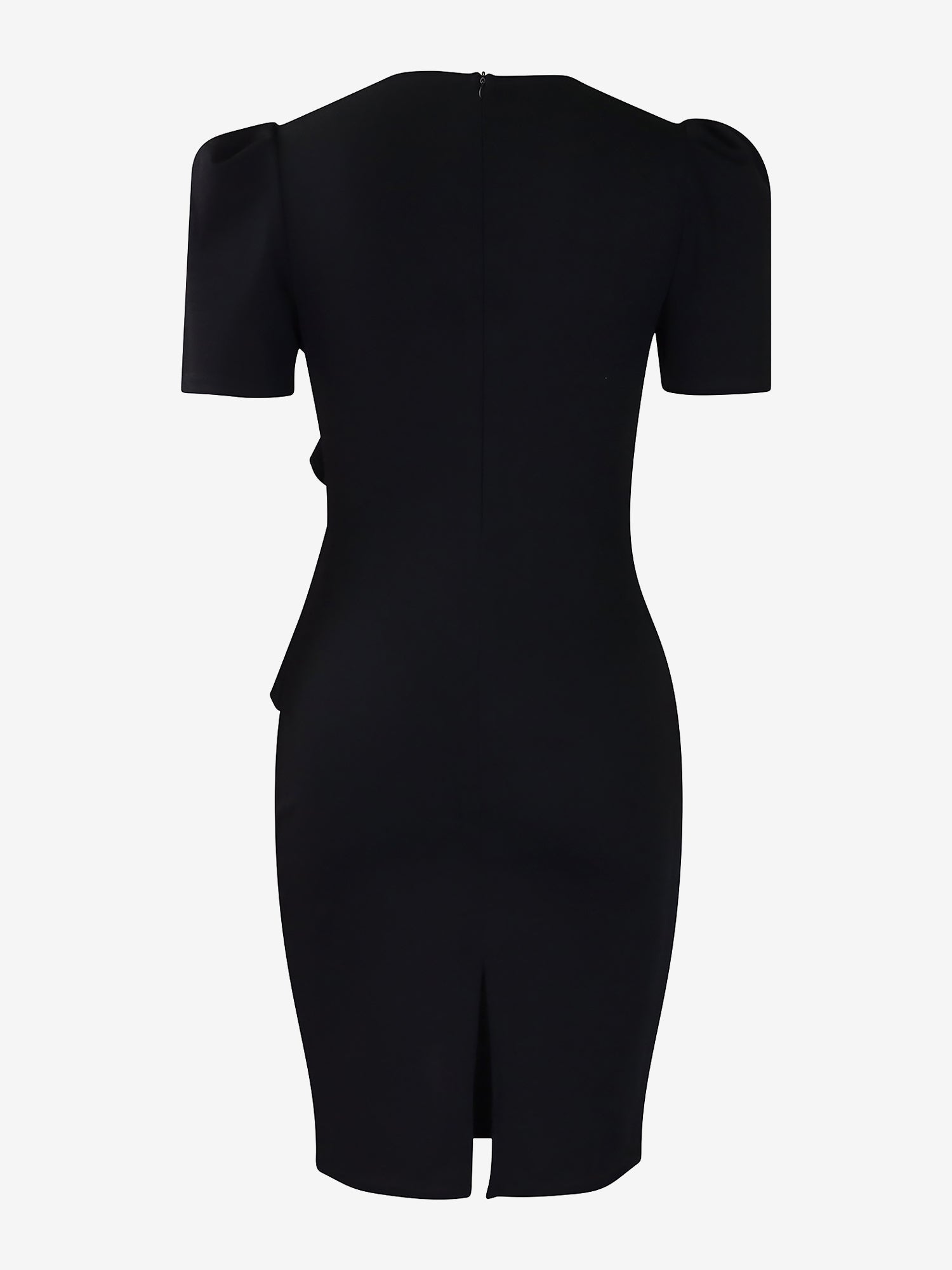 Solid Color Puff Sleeves Midi Sheath Dress
